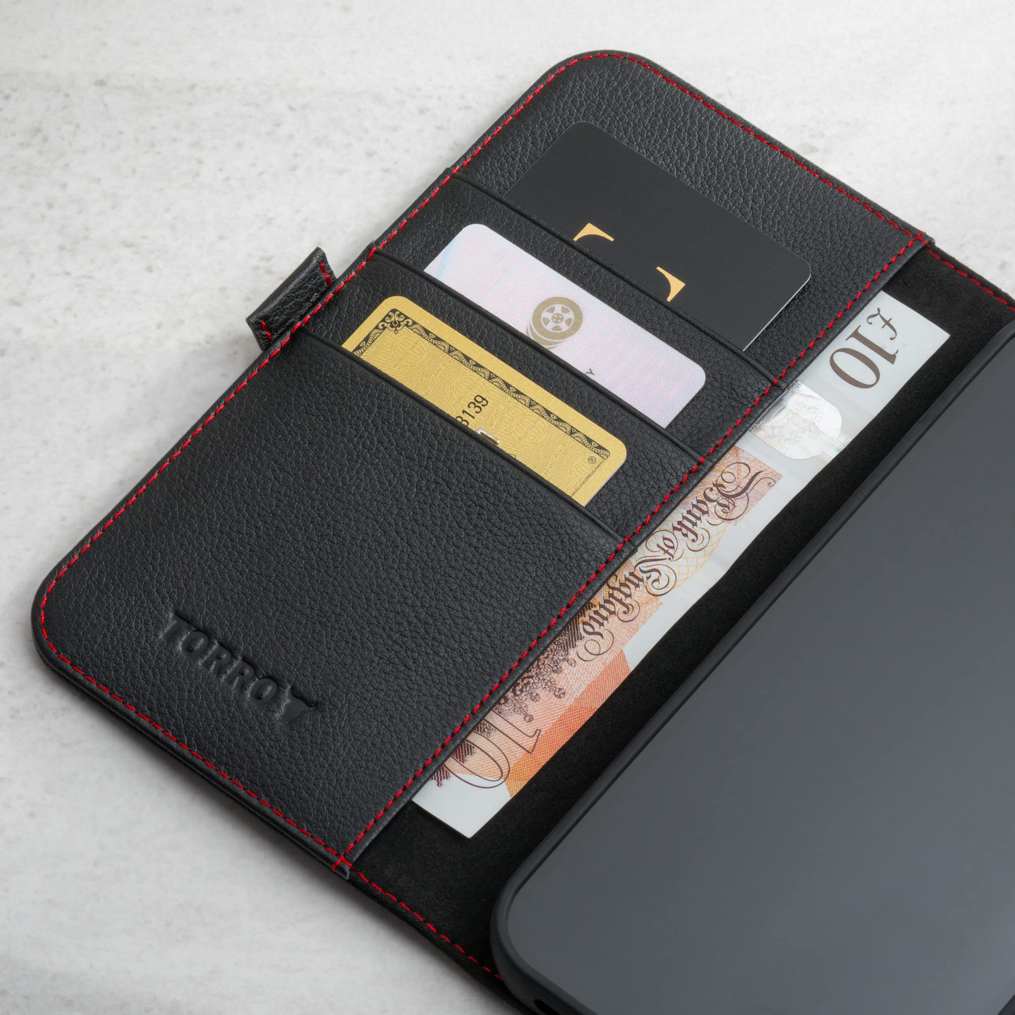 Foto 5 pulgar | Funda Tipo Cartera De Piel Torro Compatible Con Iphone 14 Negra - Venta Internacional.