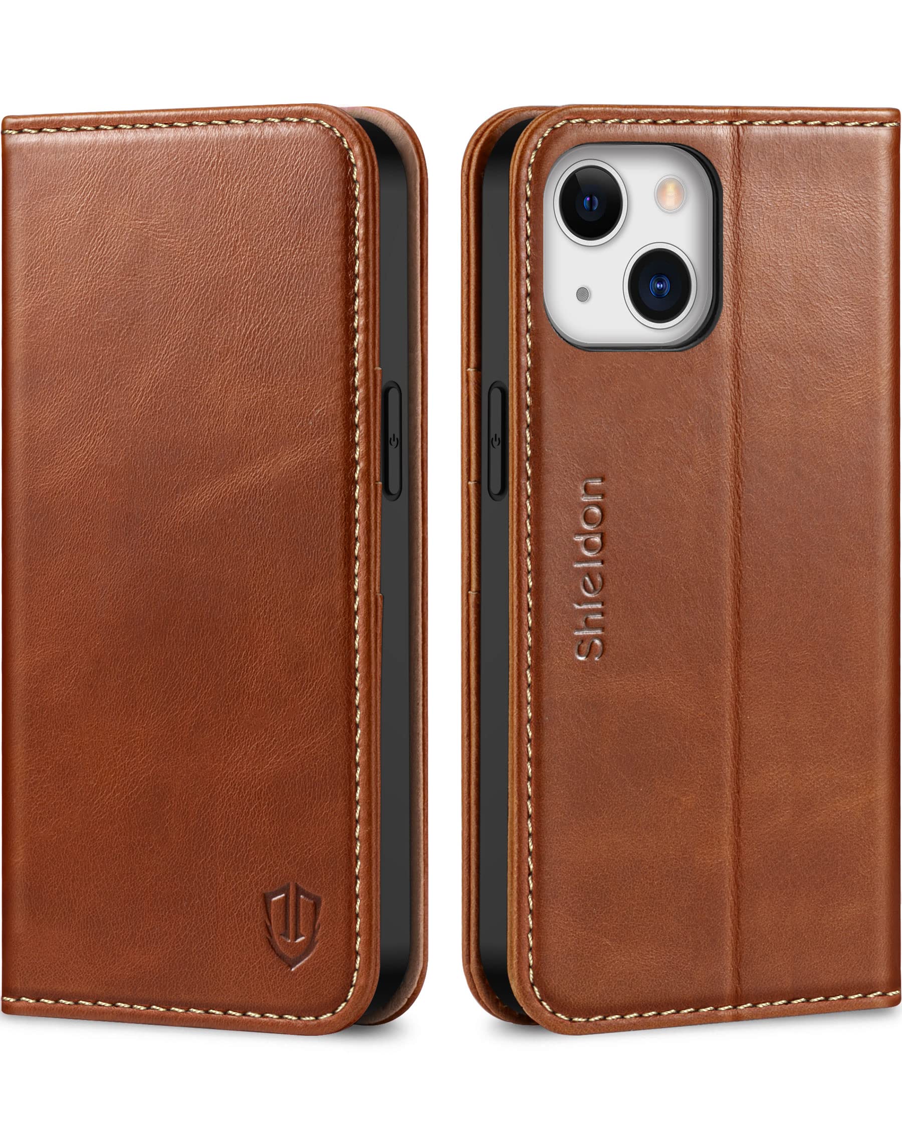 Foto 2 pulgar | Funda Tipo Cartera Shieldon Para Iphone 13 5g De Piel Auténtica, Color Marrón - Venta Internacional.