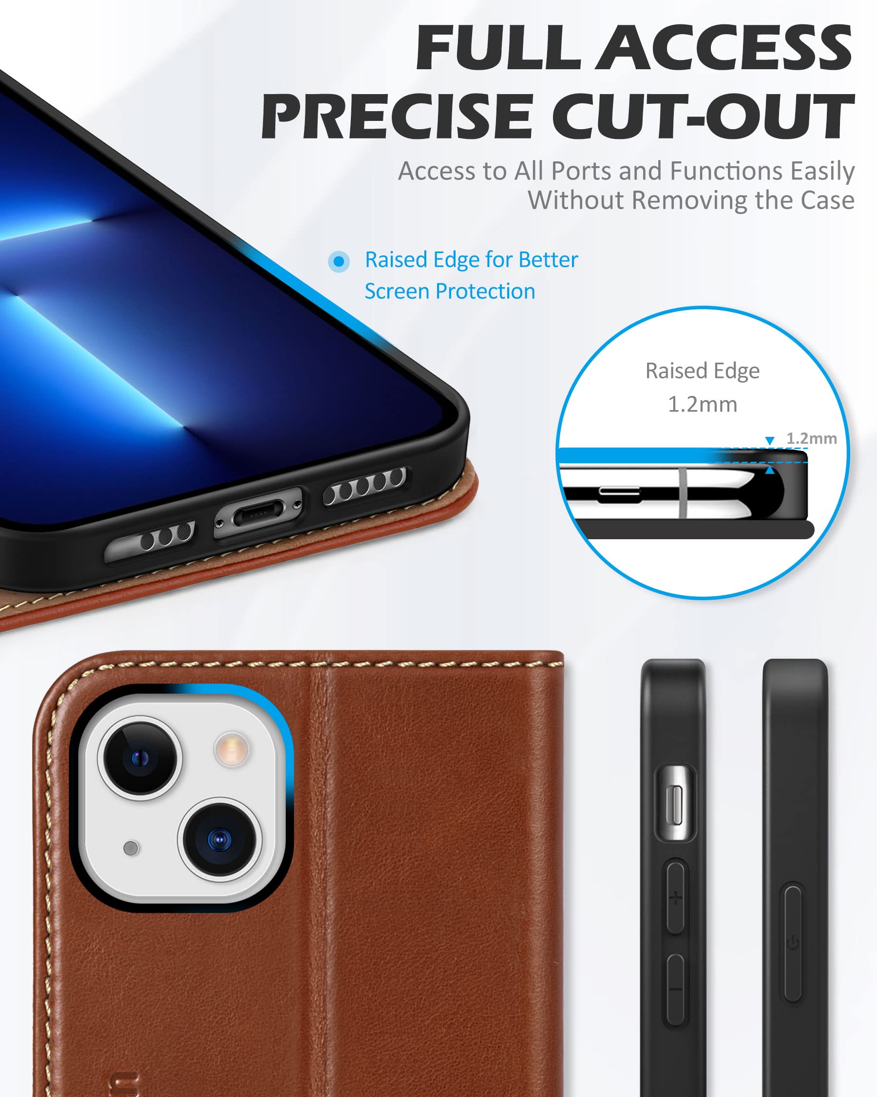 Foto 7 | Funda Tipo Cartera Shieldon Para Iphone 13 5g De Piel Auténtica, Color Marrón - Venta Internacional.