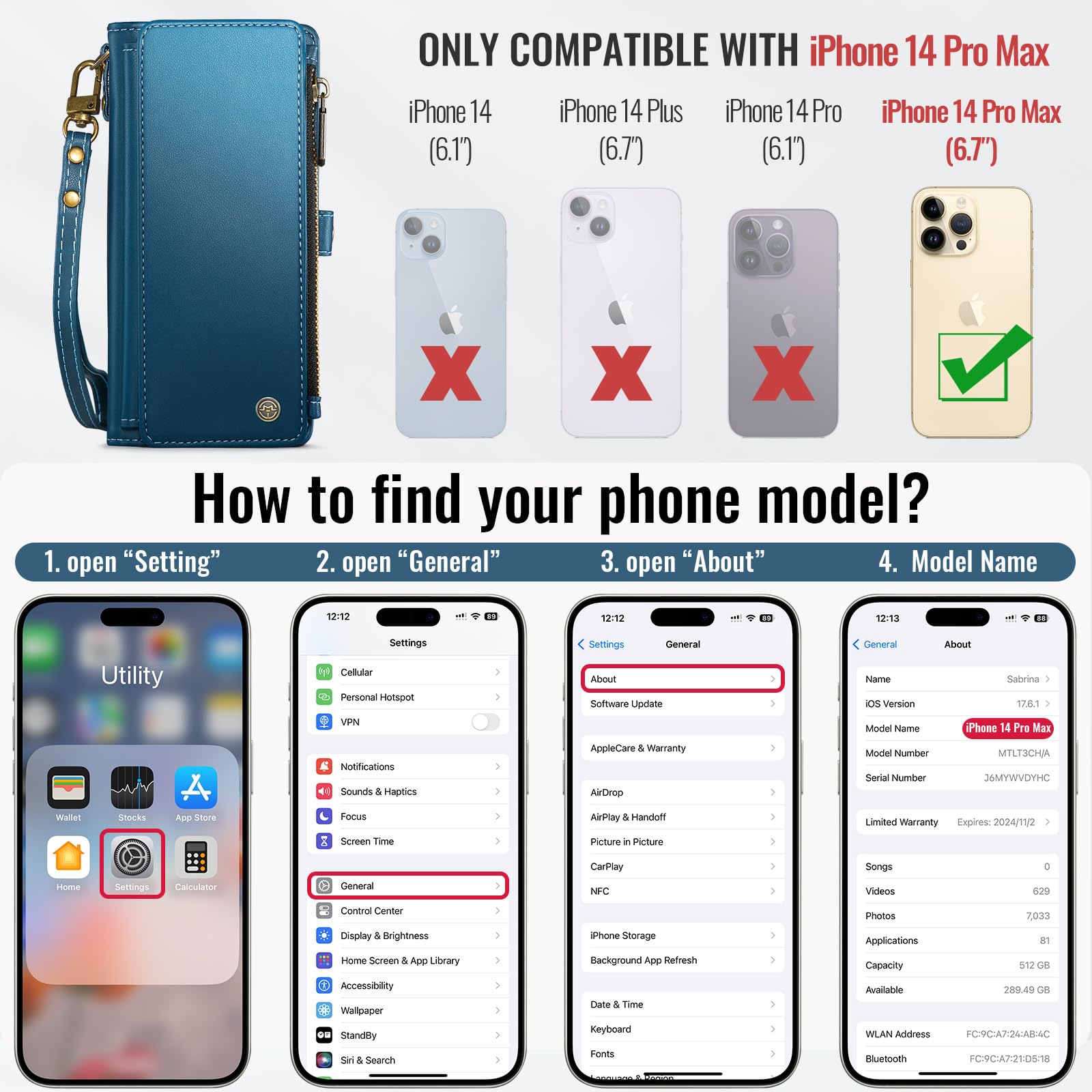 Foto 3 pulgar | Funda Wallet Defcase Compatible Con Iphone 14 Pro Max, Color Azul Oscuro - Venta Internacional.