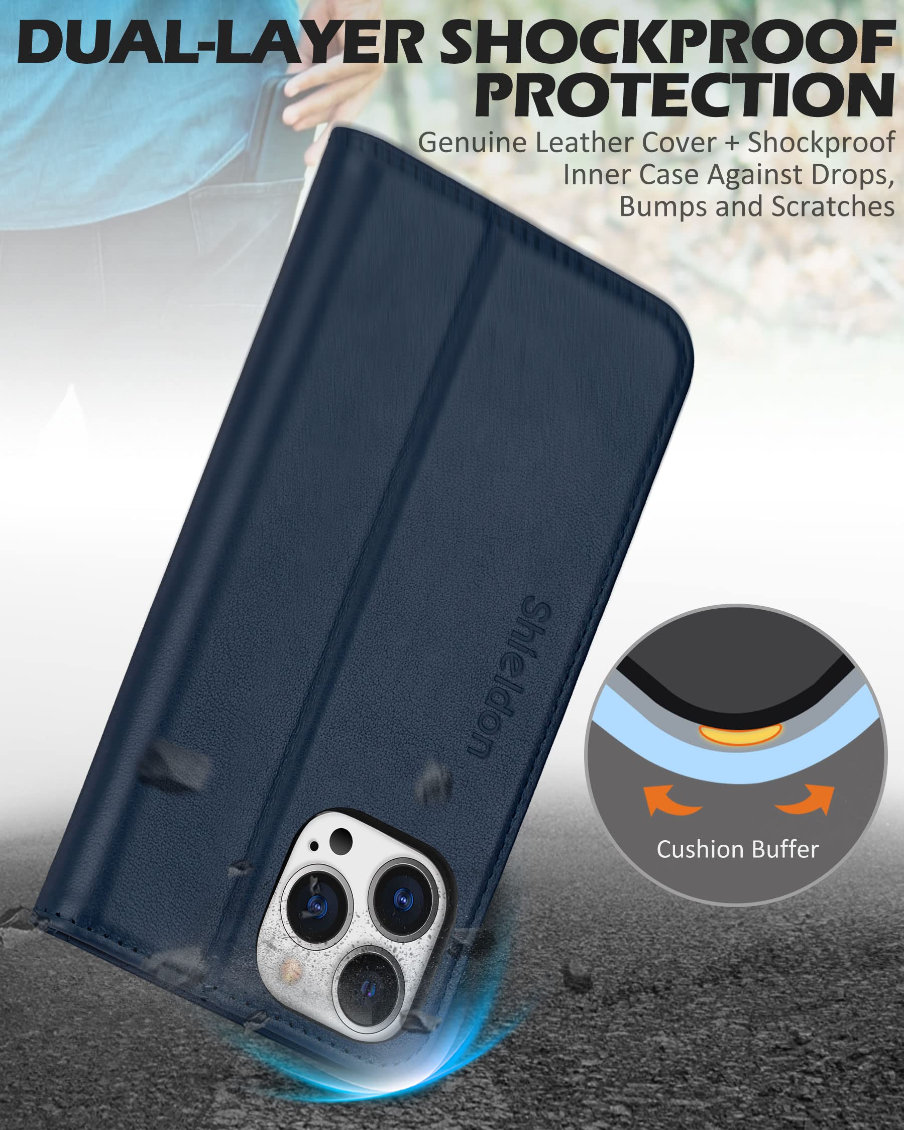Foto 6 | Funda Shieldon Para Iphone 13 Pro 6.1 De Piel Auténtica, Color Azul Marino - Venta Internacional.