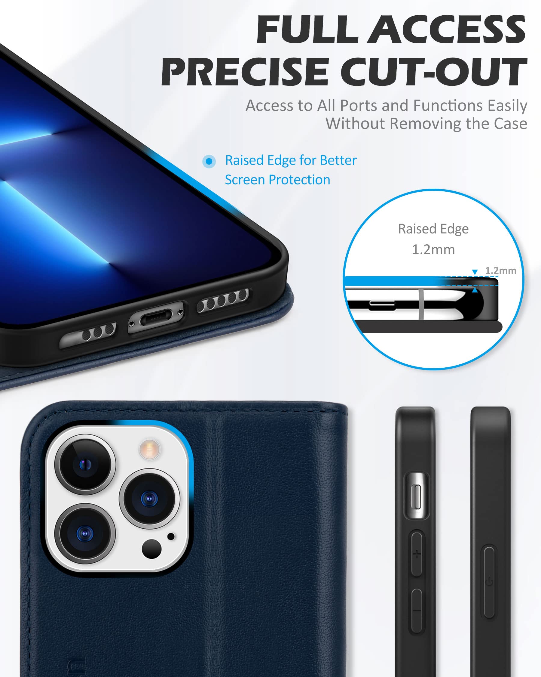 Foto 8 pulgar | Funda Shieldon Para Iphone 13 Pro 6.1 De Piel Auténtica, Color Azul Marino - Venta Internacional.