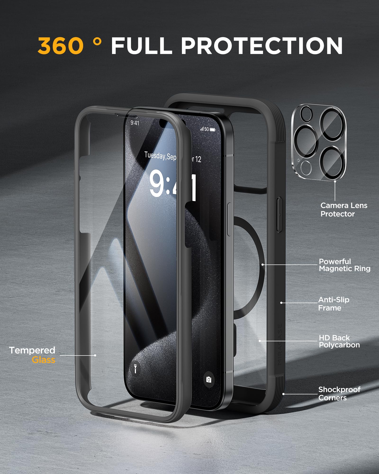 Foto 3 pulgar | Funda Magnética Miracase Con Protector De Pantalla Para Iphone 12 Pro Max - Venta Internacional.