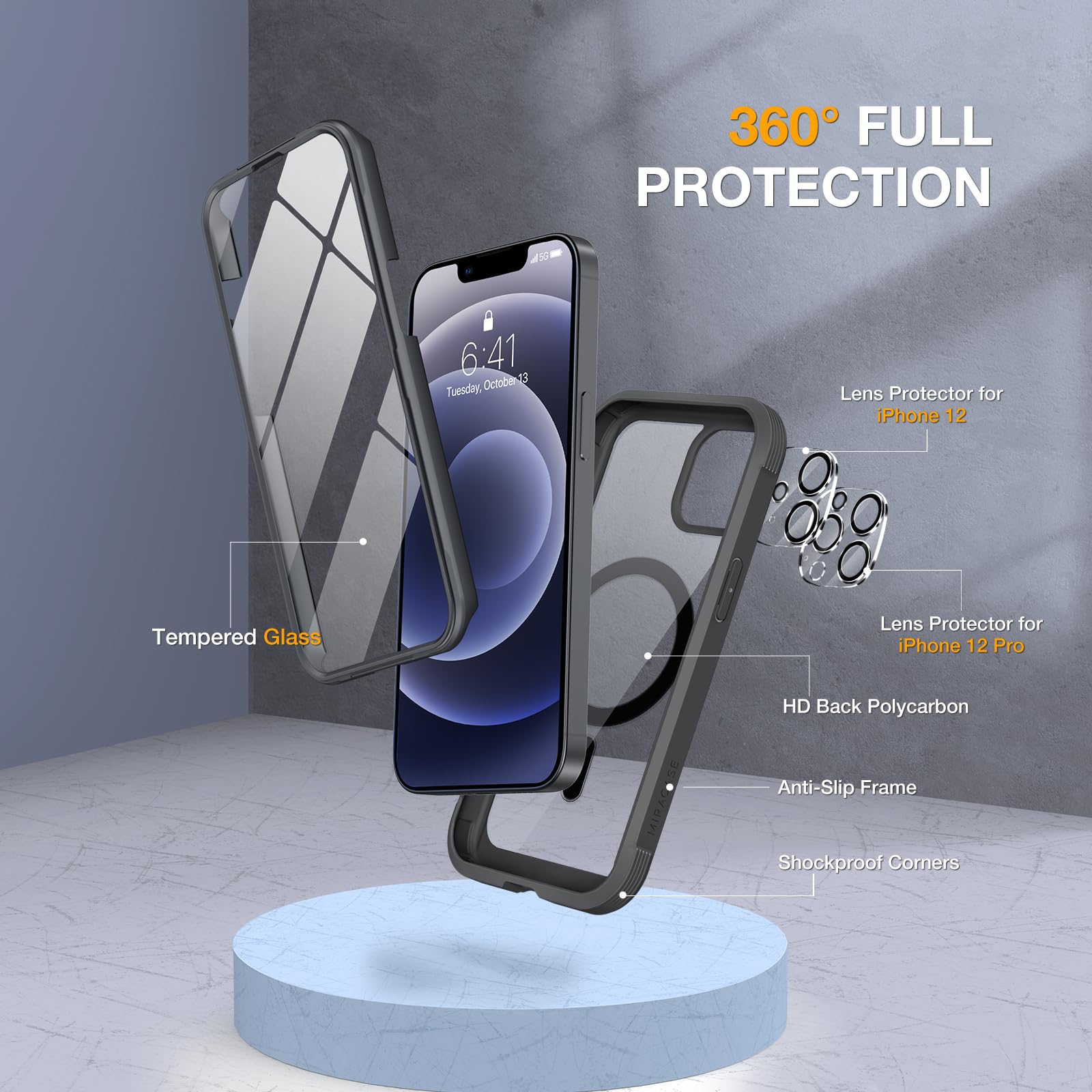Foto 3 pulgar | Funda Protectora Miracase Magnetic Glass Para Iphone 12/12 Pro - Venta Internacional.