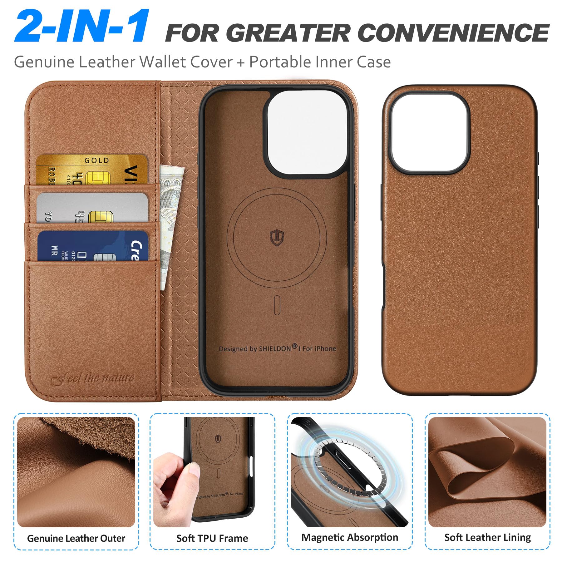 Foto 7 pulgar | Funda Shieldon Para Iphone 16 Pro Max 6.9 De Piel Auténtica, Color Marrón - Venta Internacional.