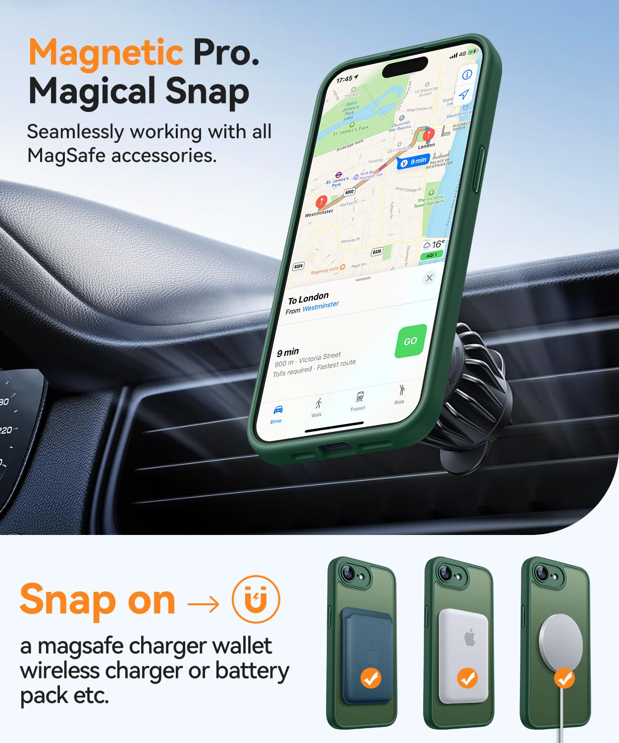 Foto 4 | Funda Magnética Canshn Para Iphone 16e A Prueba De Golpes, Color Verde - Venta Internacional.
