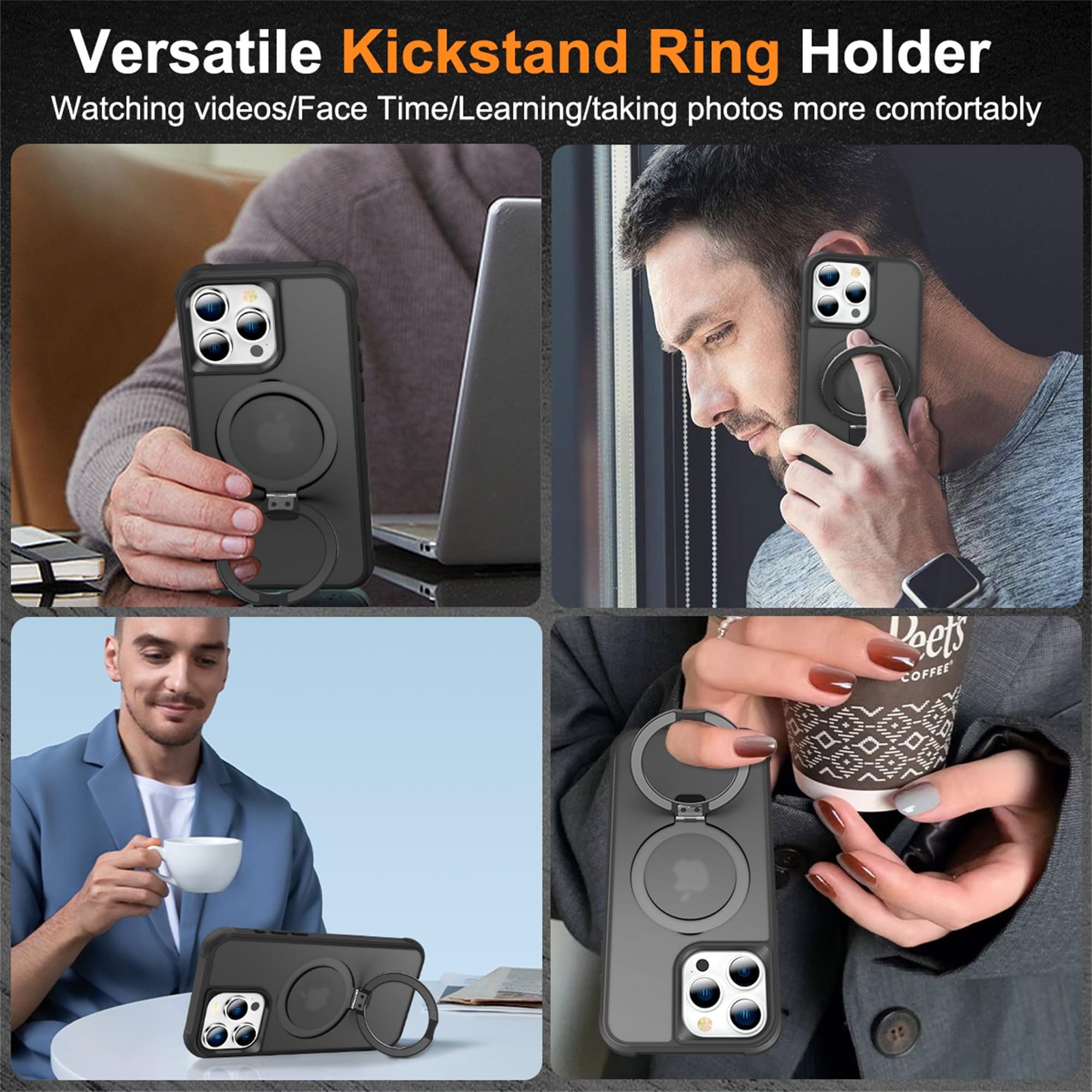 Foto 4 pulgar | Funda Skylmw Compatible Con Iphone 15 Pro Max Con Soporte Negro - Venta Internacional.