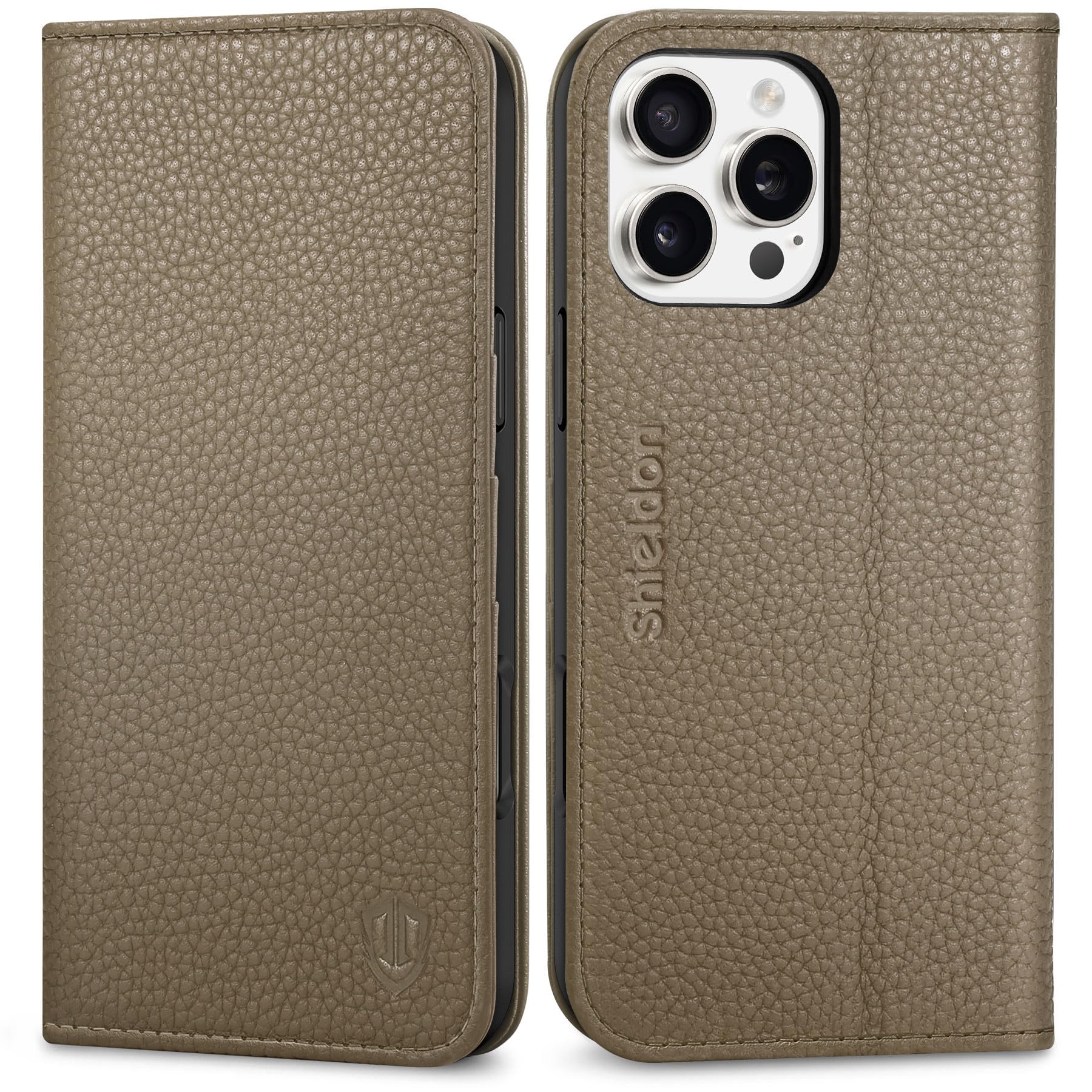 Foto 2 pulgar | Funda Tipo Cartera Shieldon Para Iphone 16 Pro Max 5g De Piel Caqui - Venta Internacional.