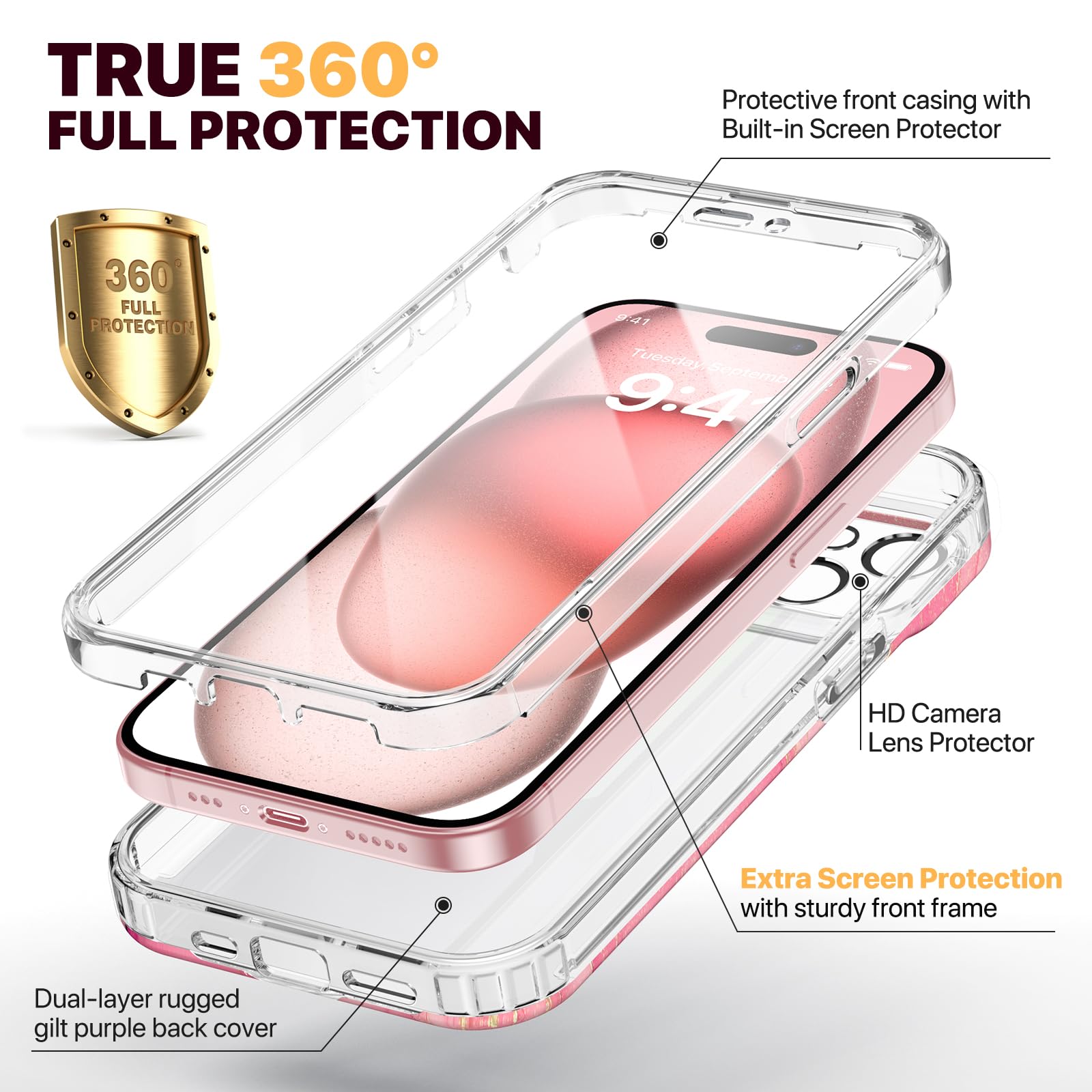 Foto 3 pulgar | Funda Para Teléfono Diaclara Diseñada Para Iphone 15 6.1, Color Rosa Dorado - Venta Internacional.