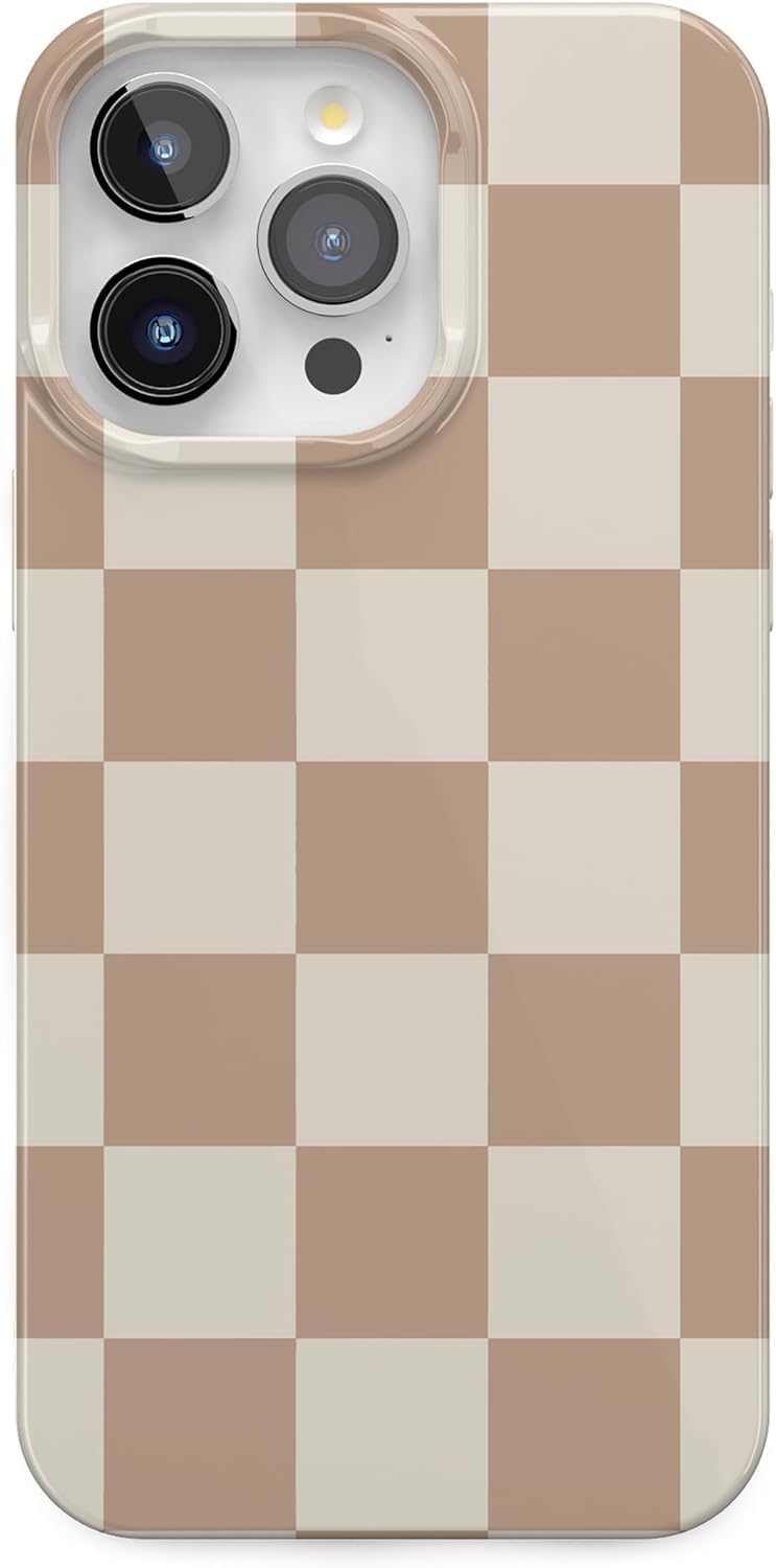 Funda Para Teléfono Iphone 15 Pro, Diseño A Cuadros Neutros, Con Diseño A Cuadros - Venta Internacional.