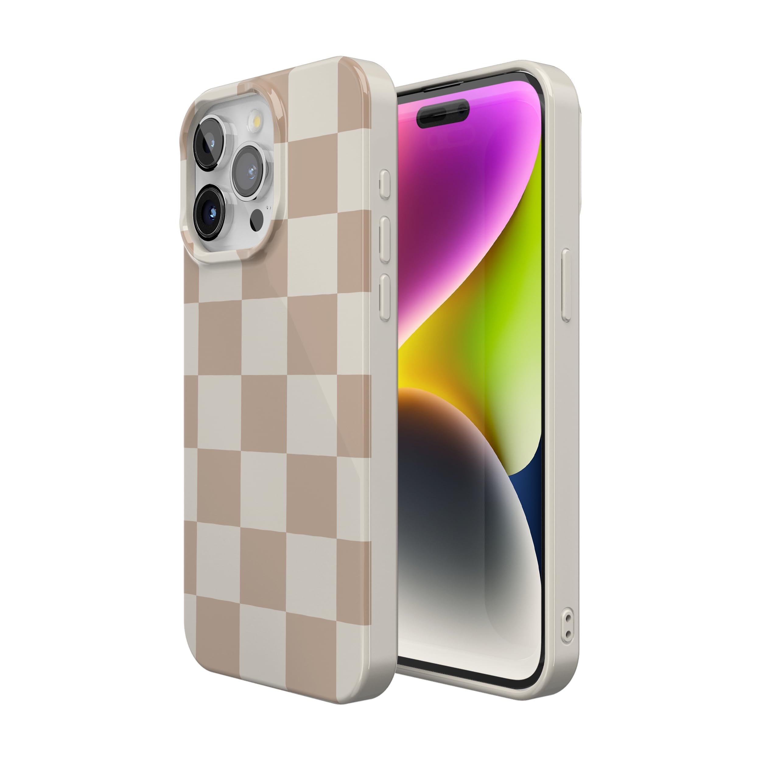 Foto 3 pulgar | Funda Para Teléfono Iphone 15 Pro, Diseño A Cuadros Neutros, Con Diseño A Cuadros - Venta Internacional.