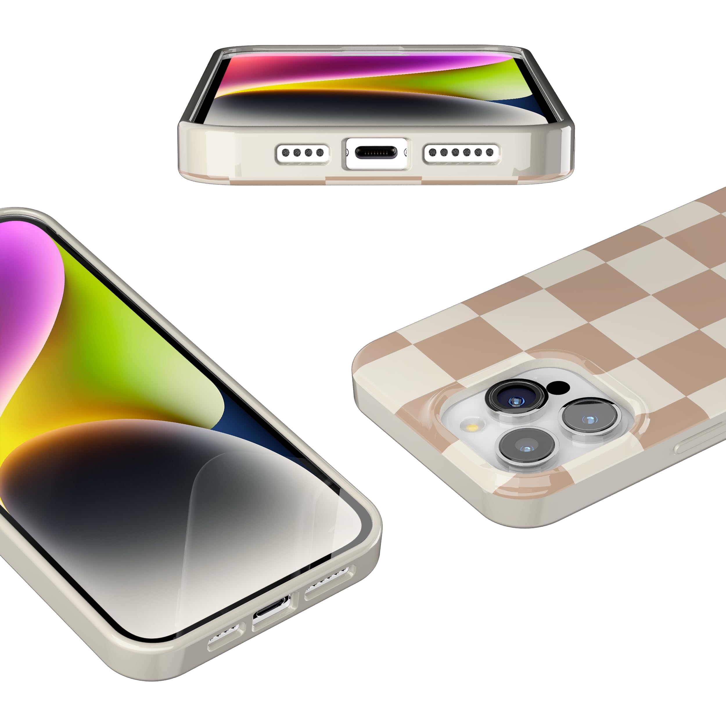 Foto 4 pulgar | Funda Para Teléfono Iphone 15 Pro, Diseño A Cuadros Neutros, Con Diseño A Cuadros - Venta Internacional.