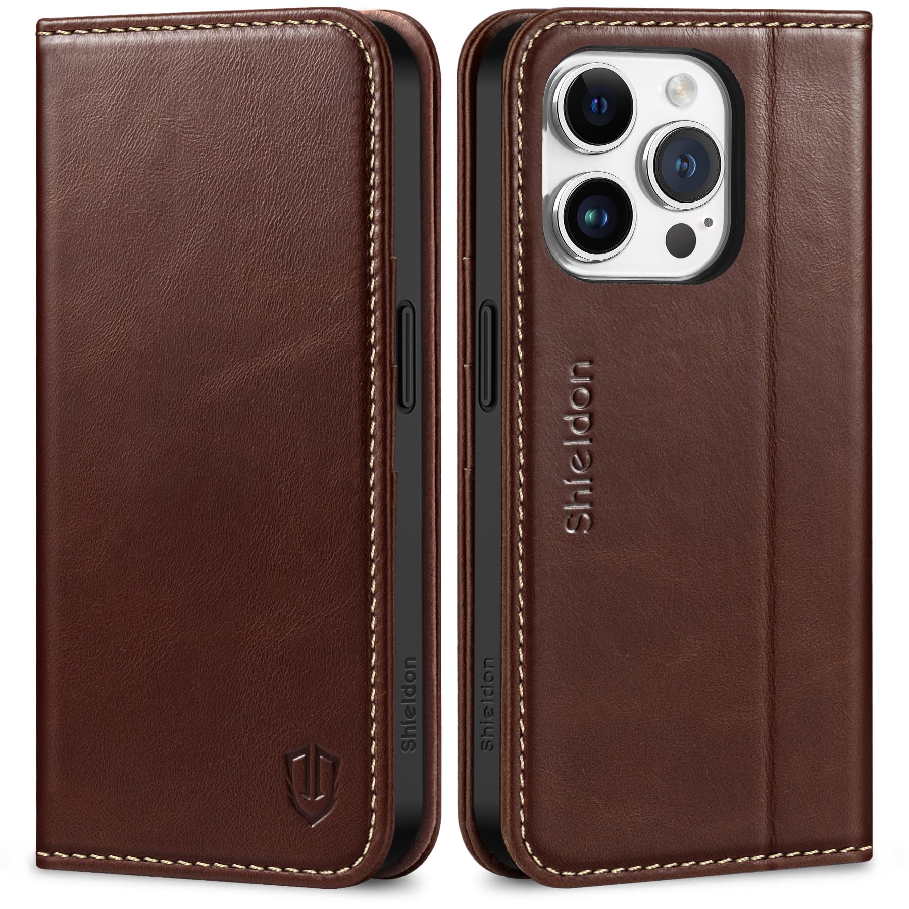 Foto 2 pulgar | Funda Tipo Cartera Shieldon Para Iphone 15 Pro 5g De Piel Auténtica - Venta Internacional.