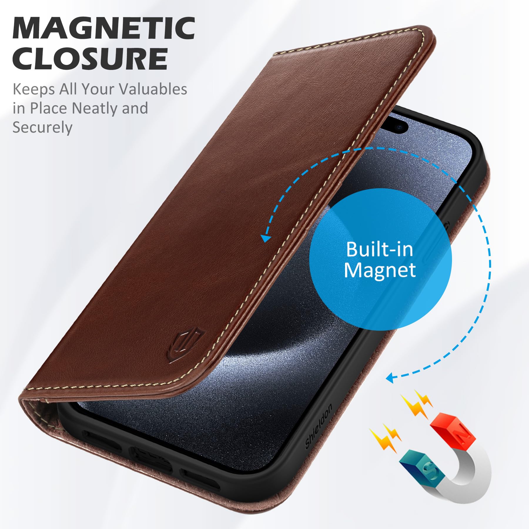 Foto 7 pulgar | Funda Tipo Cartera Shieldon Para Iphone 15 Pro 5g De Piel Auténtica - Venta Internacional.
