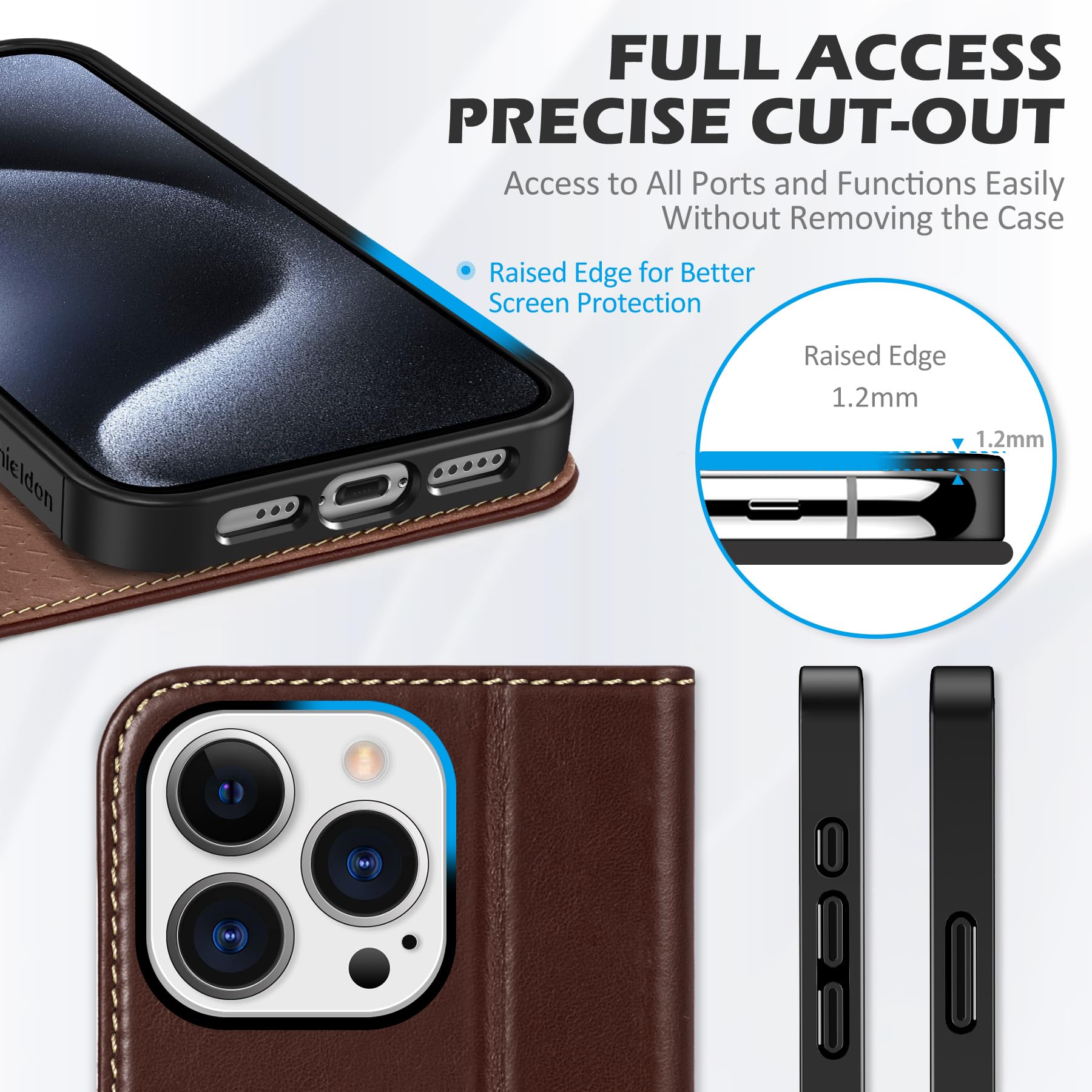 Foto 8 pulgar | Funda Tipo Cartera Shieldon Para Iphone 15 Pro 5g De Piel Auténtica - Venta Internacional.