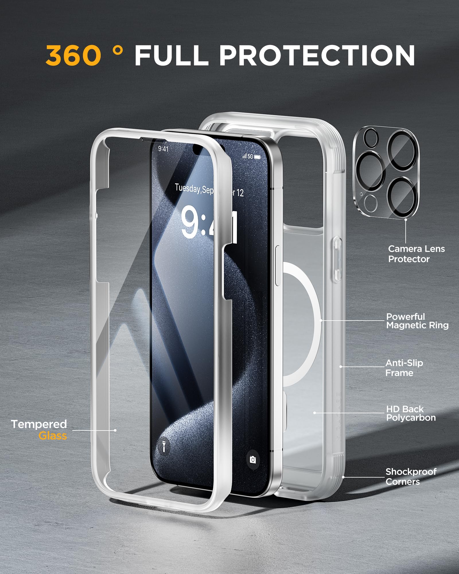 Foto 3 pulgar | Funda Magnética Miracase Para Iphone 15 Pro Max, Color Blanco - Venta Internacional.