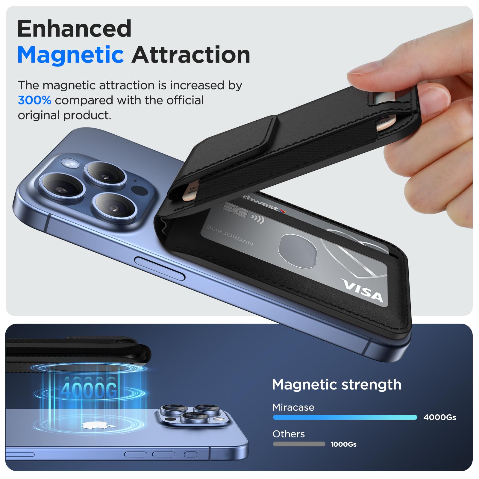 Foto 4 pulgar | Billetera Magnética Miracase Para Hombres/mujeres Con Soporte Negro - Venta Internacional.