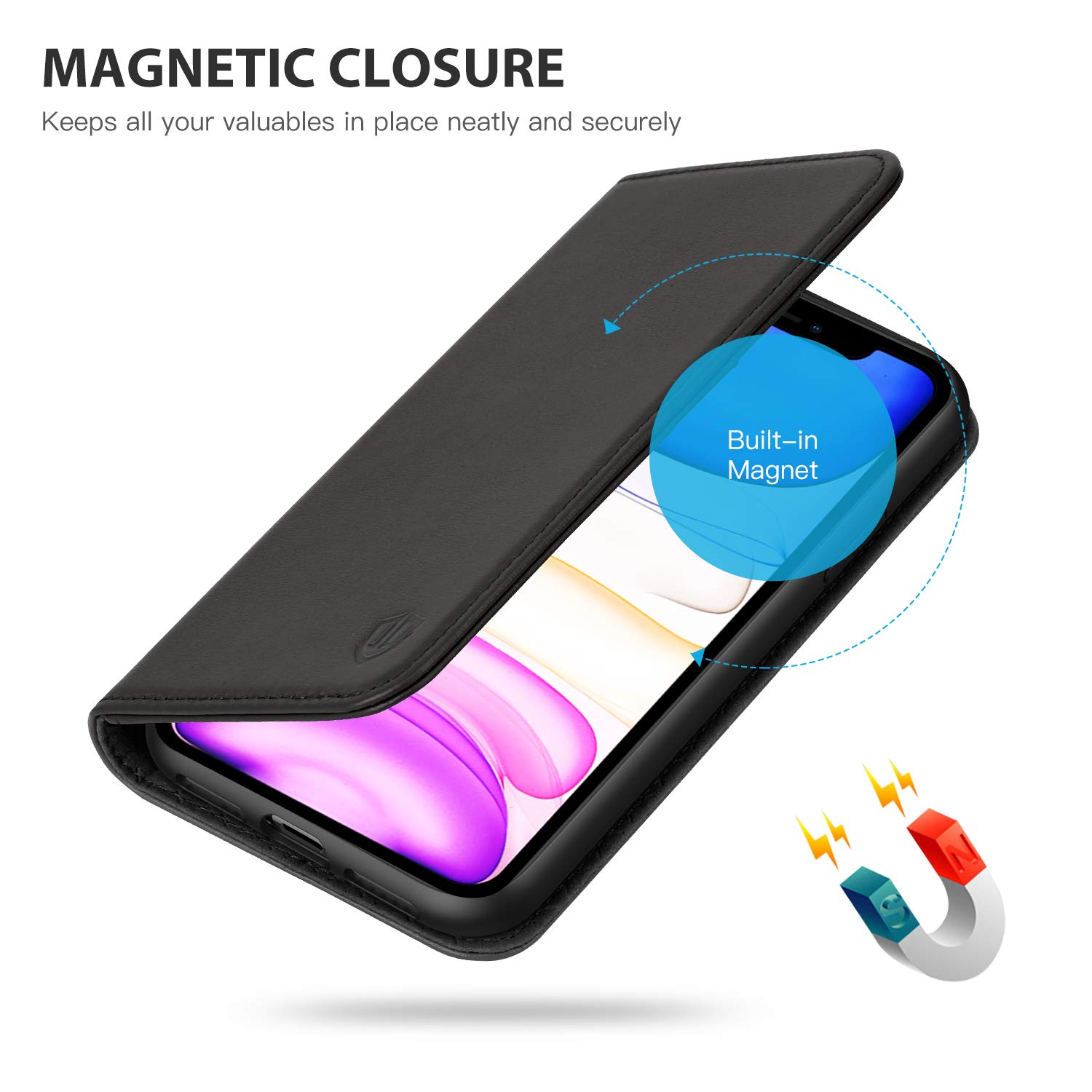Foto 5 pulgar | Funda Tipo Cartera Shieldon Para Iphone 11 De Piel Auténtica, Color Negro - Venta Internacional.