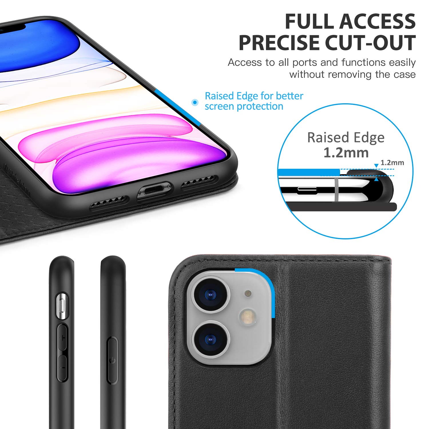 Foto 6 pulgar | Funda Tipo Cartera Shieldon Para Iphone 11 De Piel Auténtica, Color Negro - Venta Internacional.