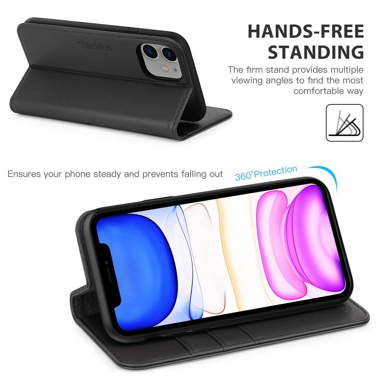 Foto 8 pulgar | Funda Tipo Cartera Shieldon Para Iphone 11 De Piel Auténtica, Color Negro - Venta Internacional.