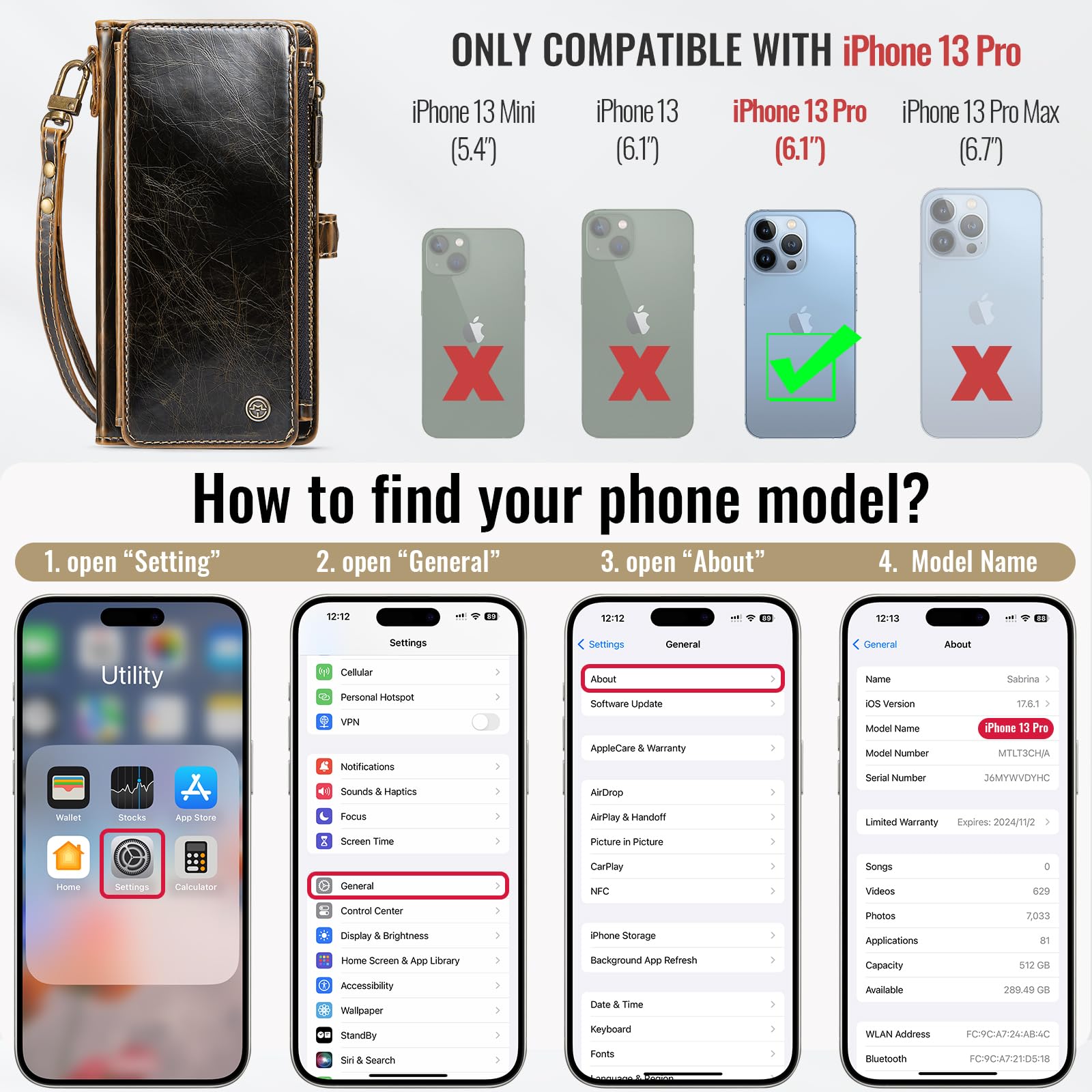 Foto 3 pulgar | Funda Wallet Defencase Compatible Con Iphone 13 Pro Coffee - Venta Internacional.