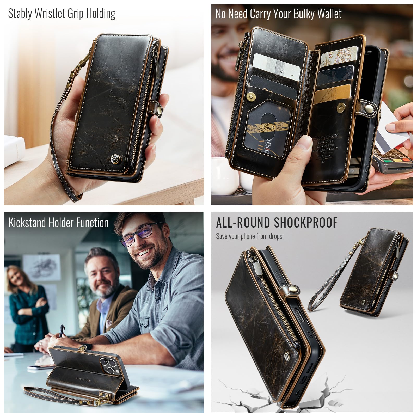 Foto 5 pulgar | Funda Wallet Defencase Compatible Con Iphone 13 Pro Coffee - Venta Internacional.