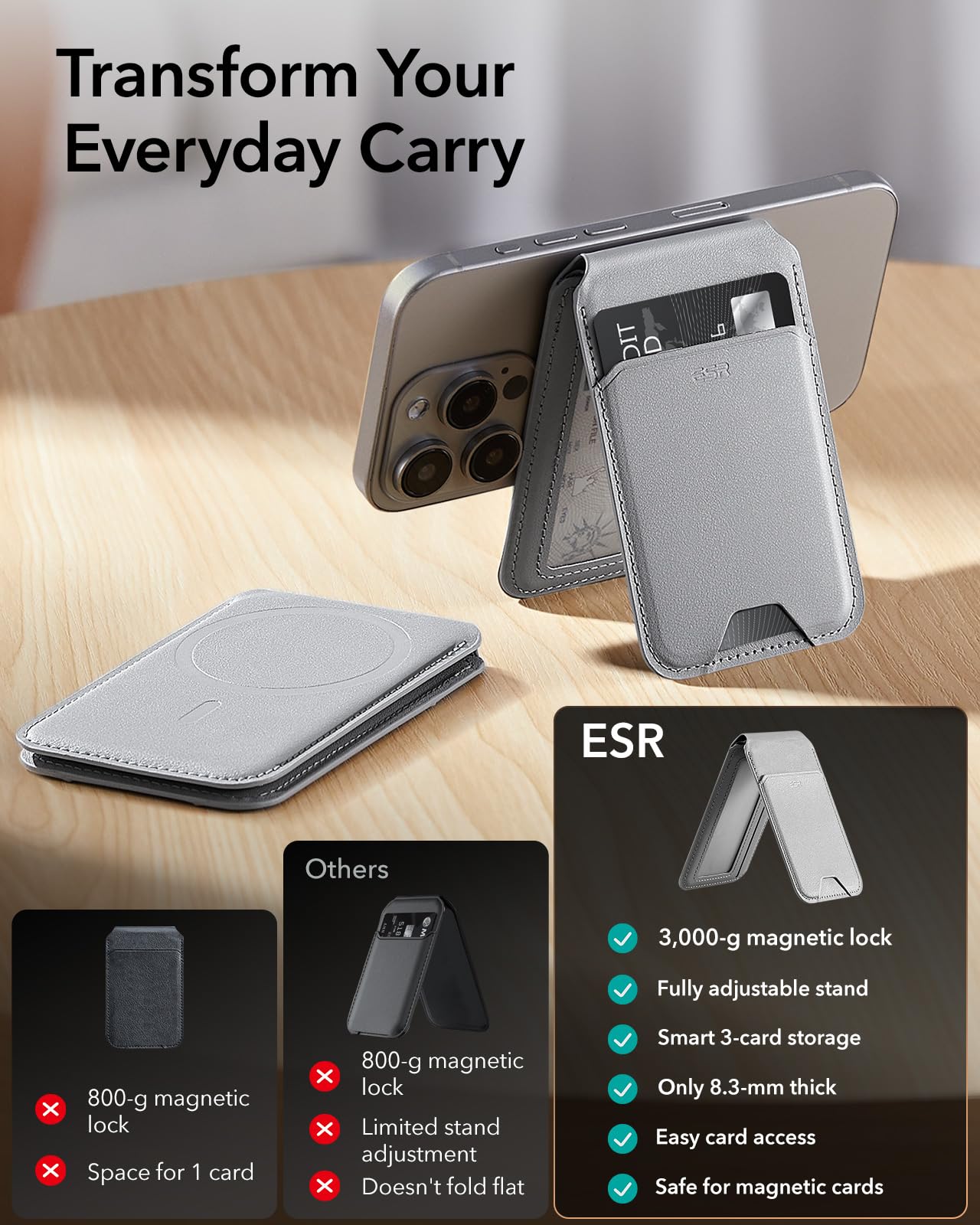 Foto 3 pulgar | Cartera Magnética Esr Halolock Para Iphone 16/15/14/13/12 Gris - Venta Internacional.