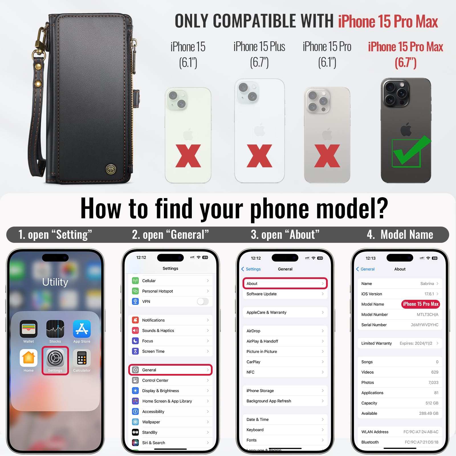 Foto 3 pulgar | Funda De Teléfono Wallet Defcase Compatible Con Iphone 15 Pro Max - Venta Internacional.