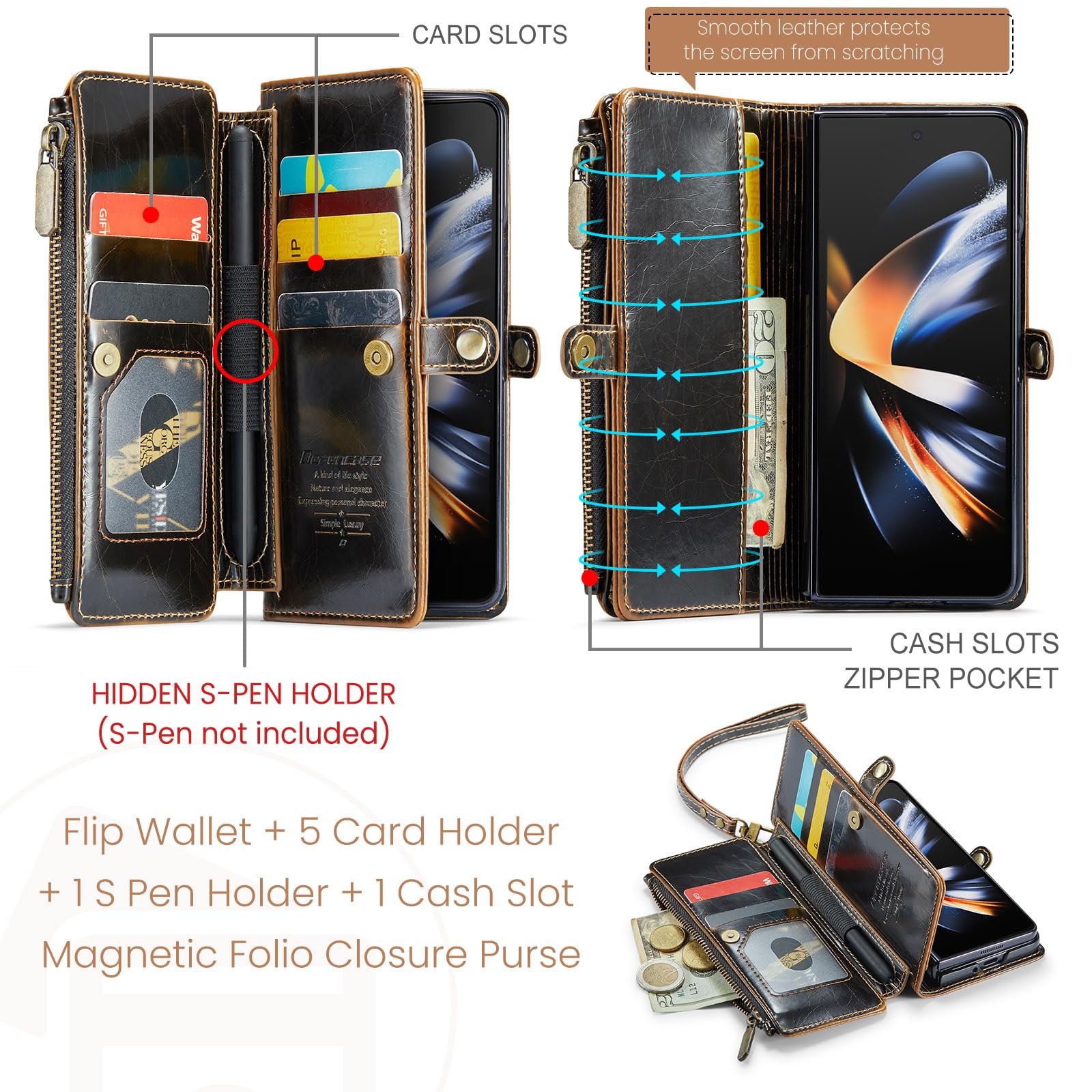 Foto 3 pulgar | Funda Tipo Cartera Defcase Para Samsung Galaxy Z Fold 4 Coffee - Venta Internacional.