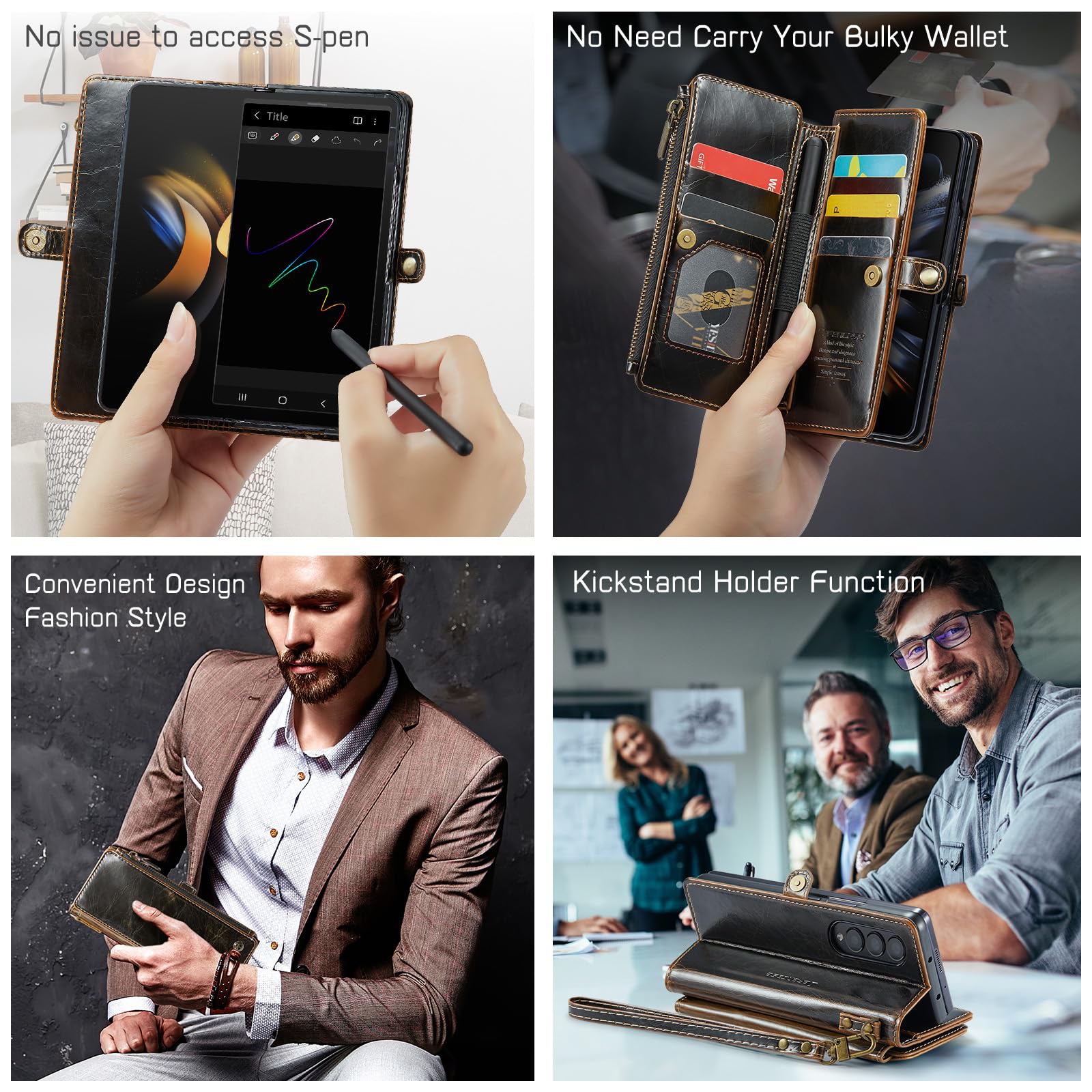 Foto 4 pulgar | Funda Tipo Cartera Defcase Para Samsung Galaxy Z Fold 4 Coffee - Venta Internacional.