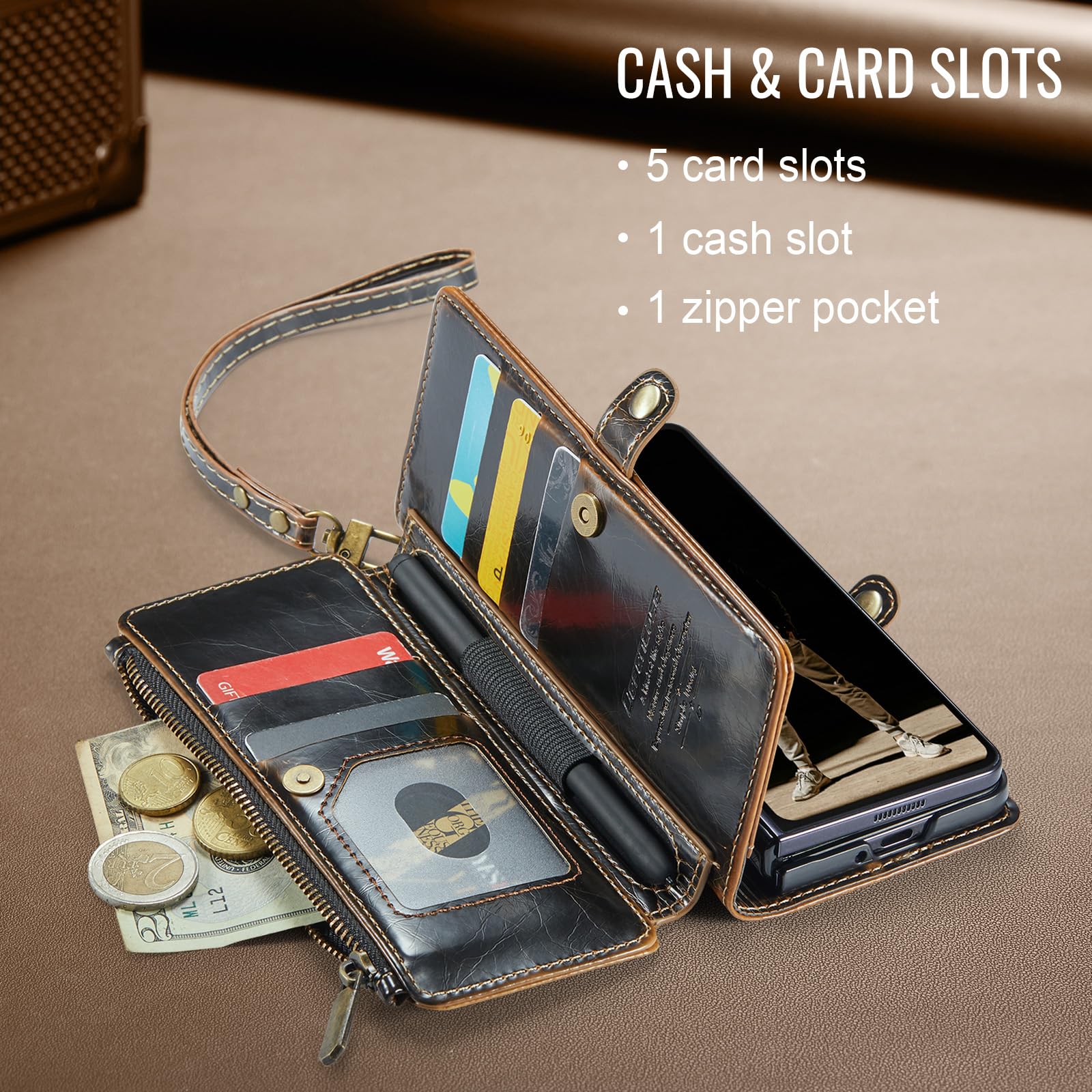 Foto 7 | Funda Tipo Cartera Defcase Para Samsung Galaxy Z Fold 4 Coffee - Venta Internacional.