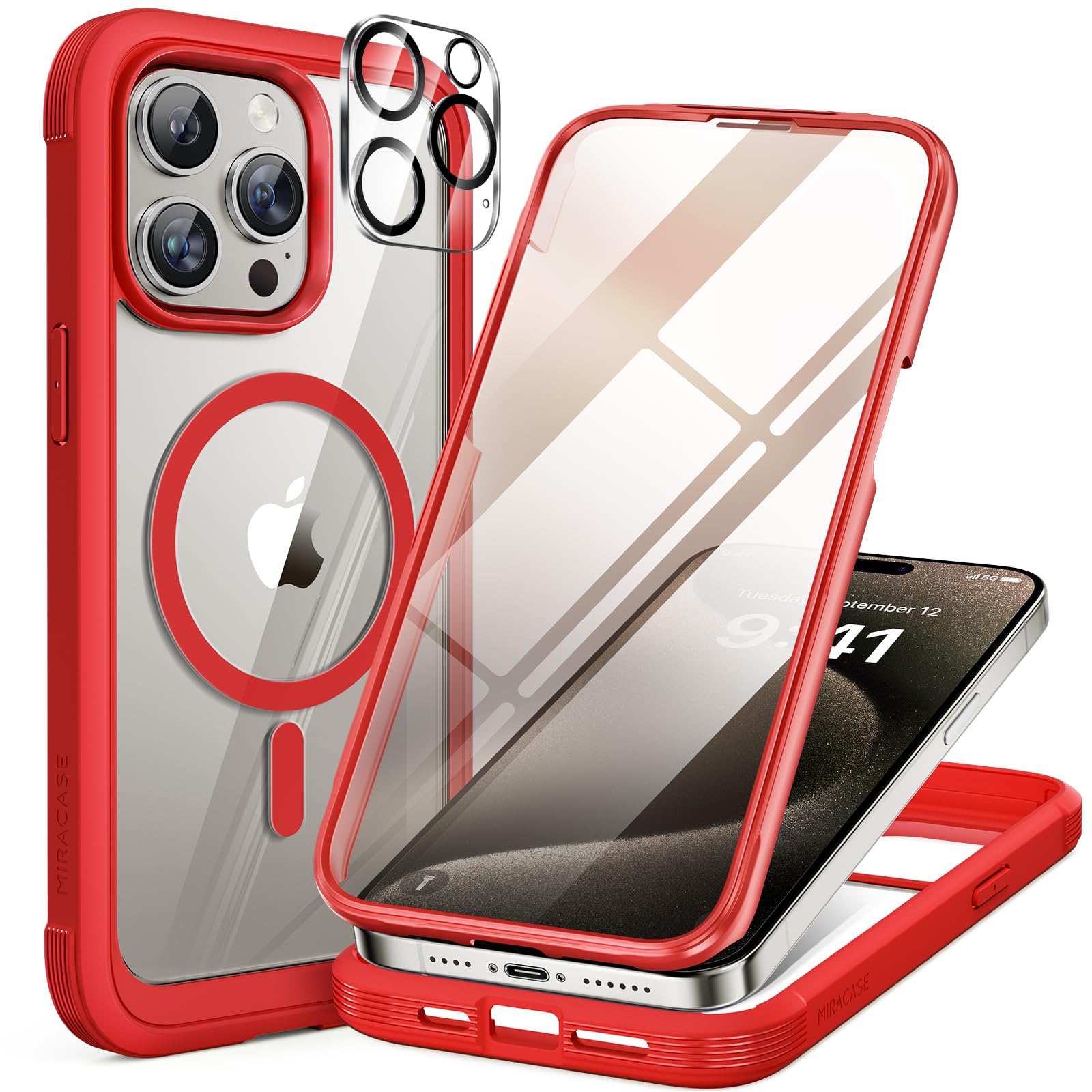Foto 2 pulgar | Funda Miracase Magnetic Para Iphone 15 Pro Max, Color Rojo - Venta Internacional.
