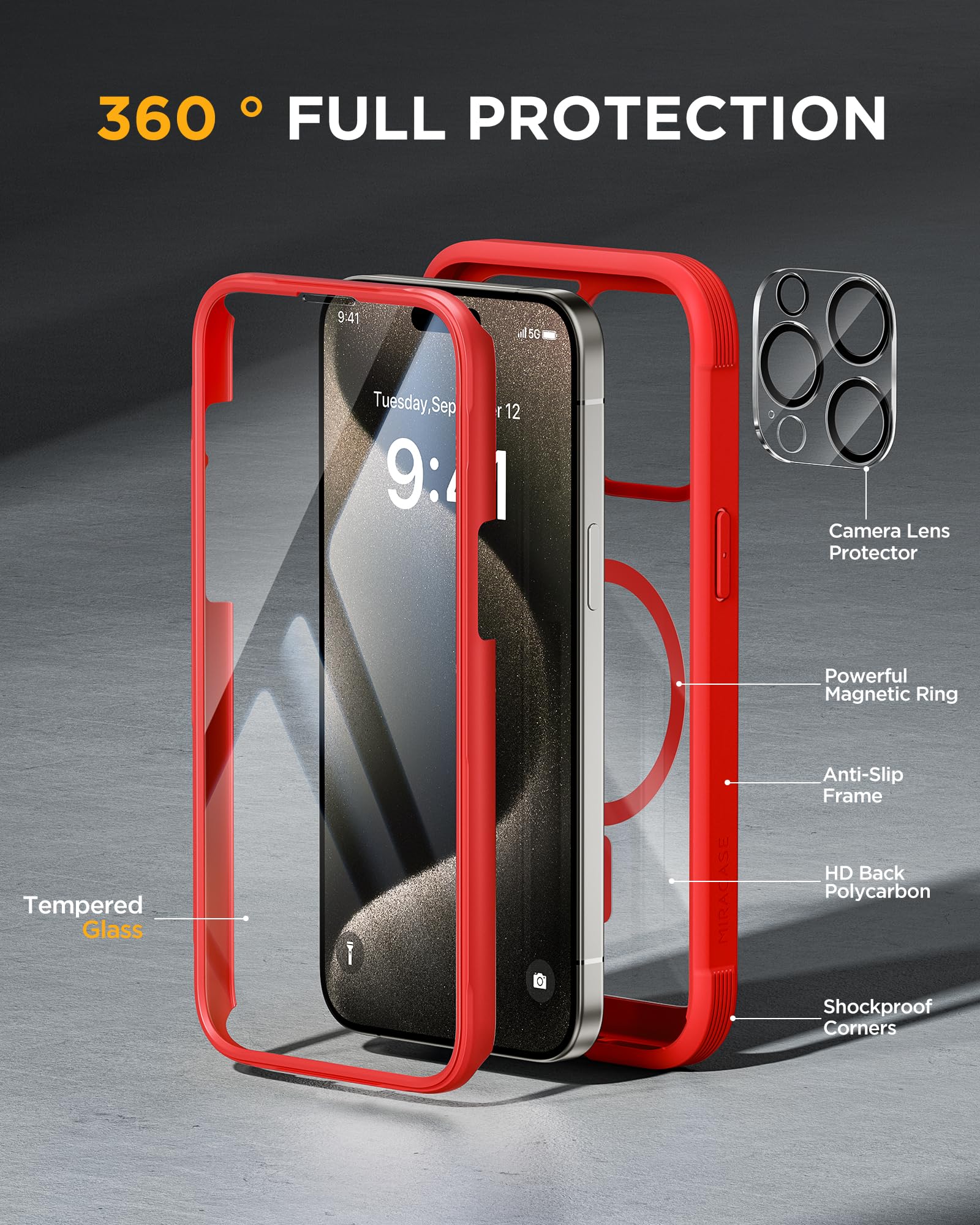 Foto 3 pulgar | Funda Miracase Magnetic Para Iphone 15 Pro Max, Color Rojo - Venta Internacional.