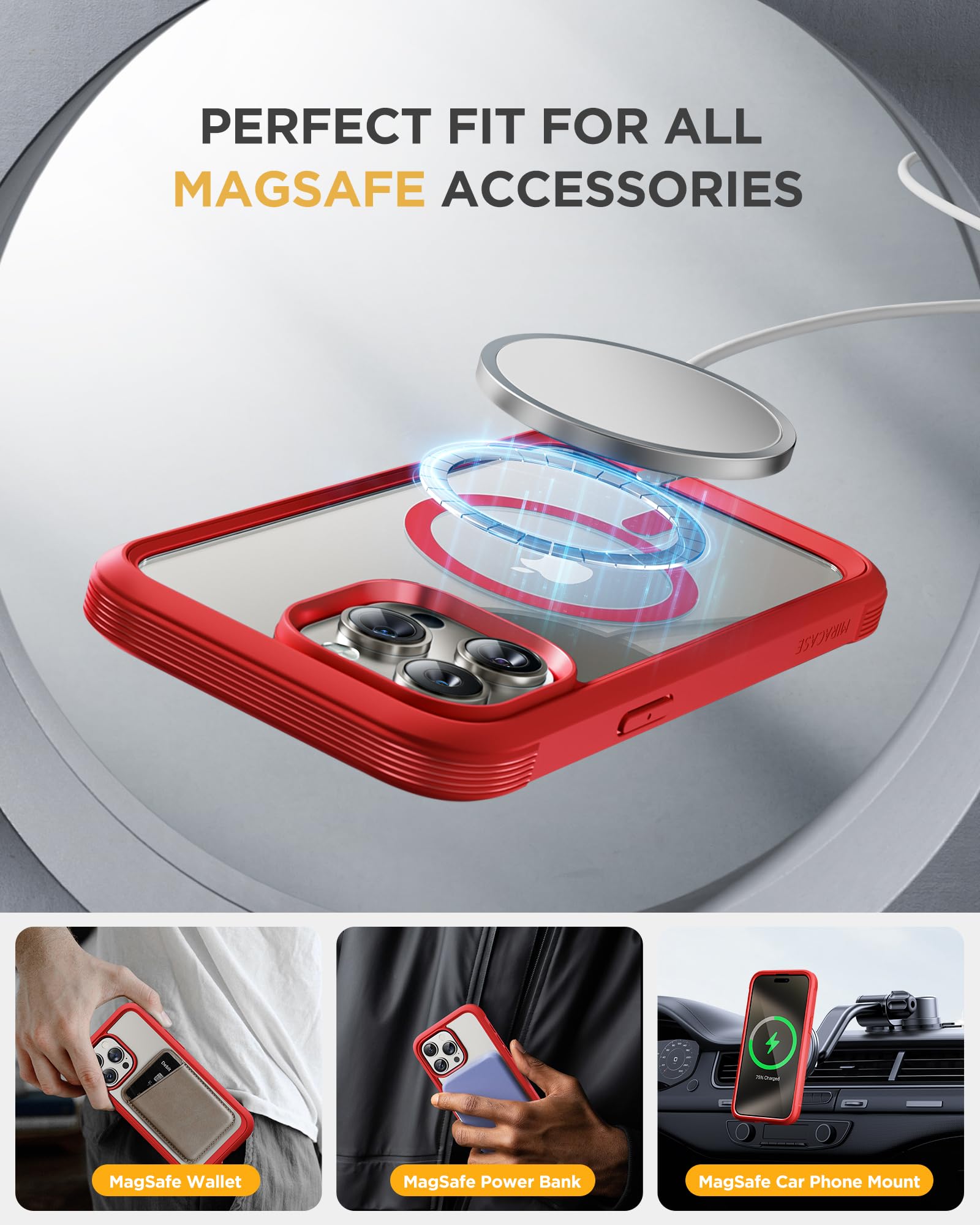 Foto 6 pulgar | Funda Miracase Magnetic Para Iphone 15 Pro Max, Color Rojo - Venta Internacional.