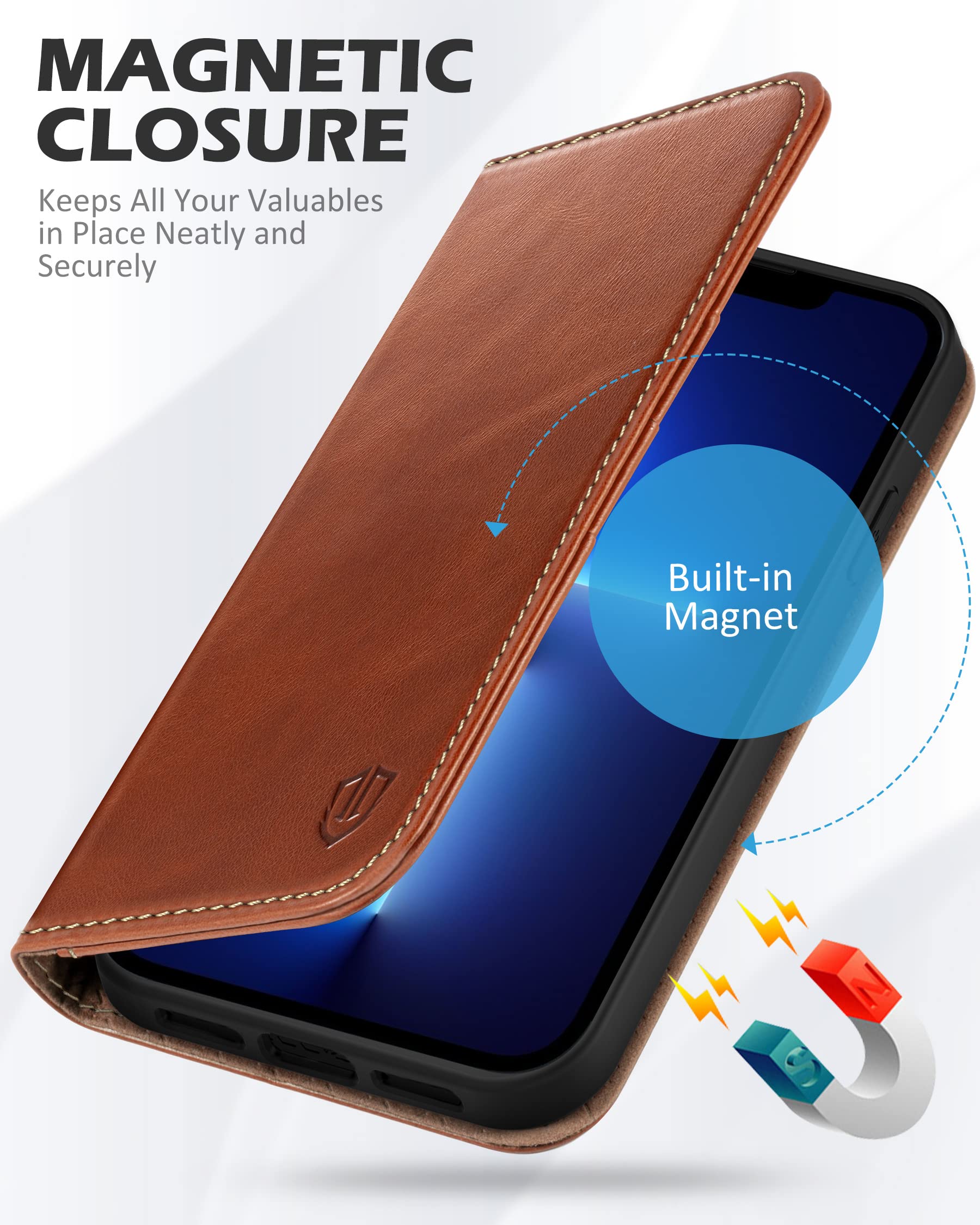 Foto 5 pulgar | Funda Shieldon Para Iphone 13 Pro 5g De Piel Auténtica Tipo Cartera - Venta Internacional.