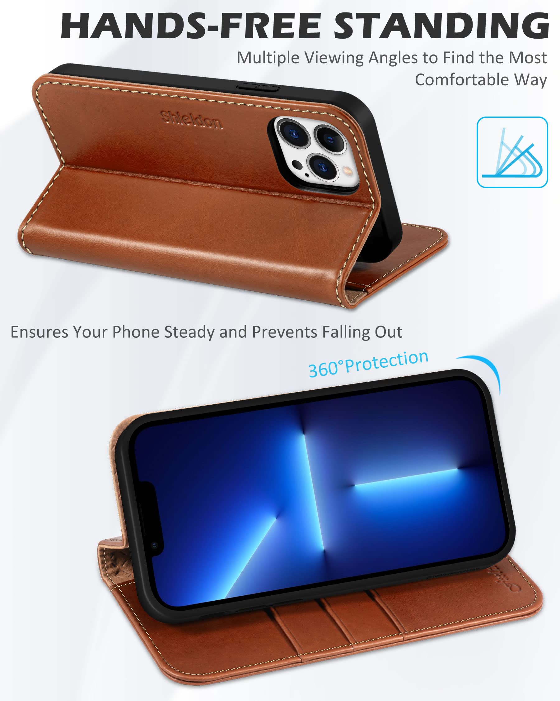 Foto 6 pulgar | Funda Shieldon Para Iphone 13 Pro 5g De Piel Auténtica Tipo Cartera - Venta Internacional.