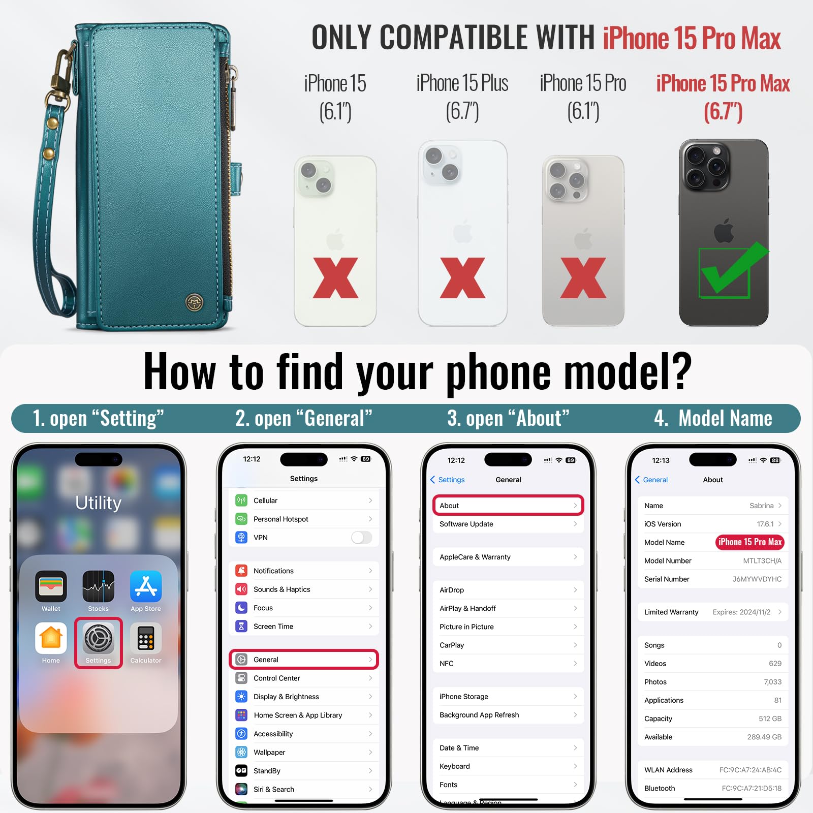 Foto 3 pulgar | Funda De Teléfono Wallet Defcase Compatible Con Iphone 15 Pro Max - Venta Internacional.