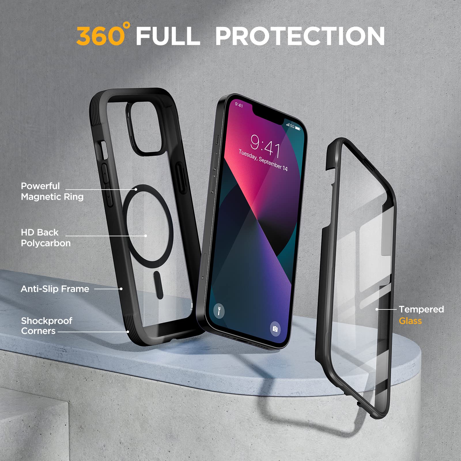 Foto 2 | Funda De Teléfono Miracase Glass Series Para Iphone 13 De 6.1 Pulgadas, Negra - Venta Internacional.