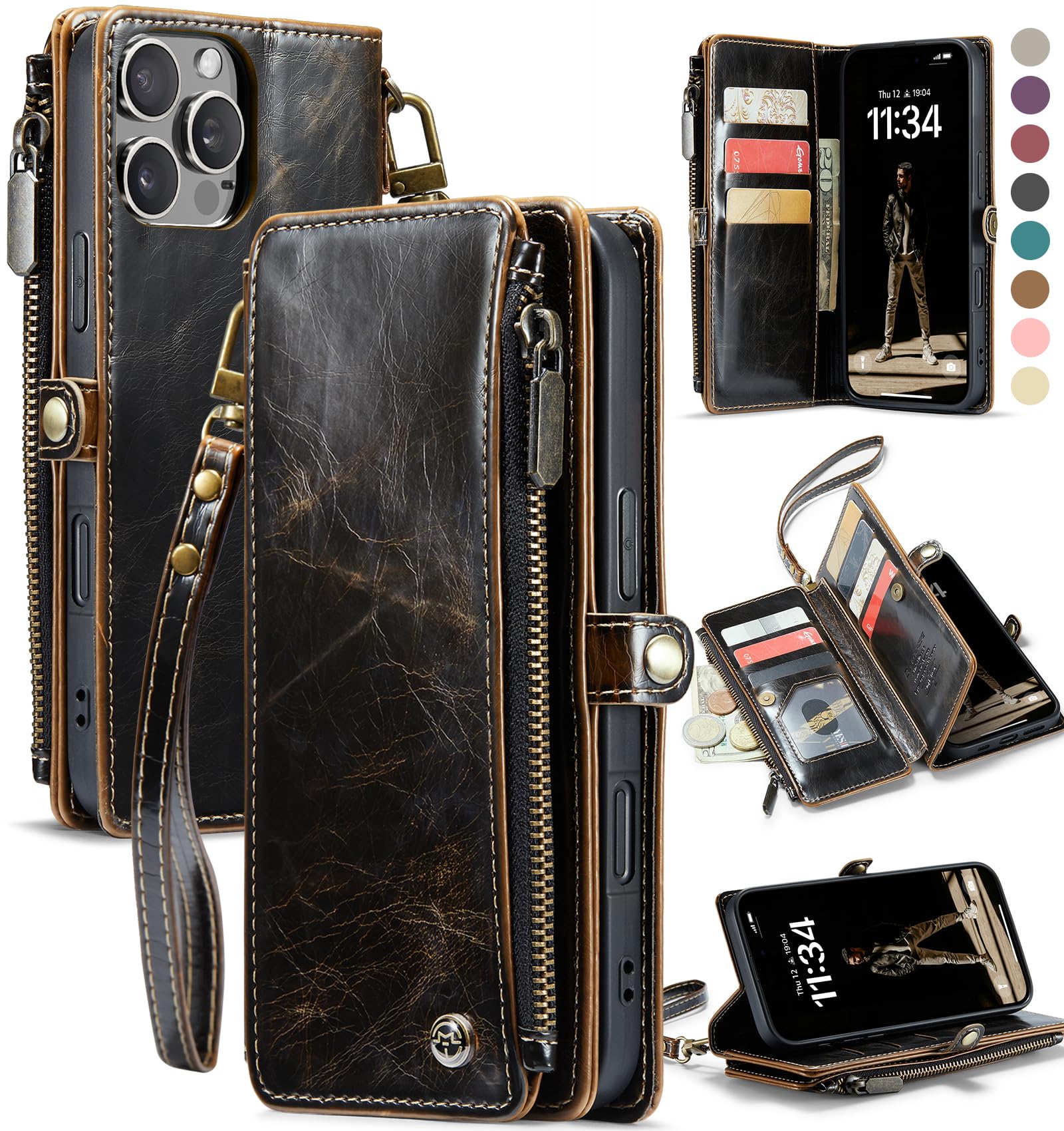 Funda Wallet Defcase Compatible Con Iphone 16 Pro Coffee - Venta Internacional.