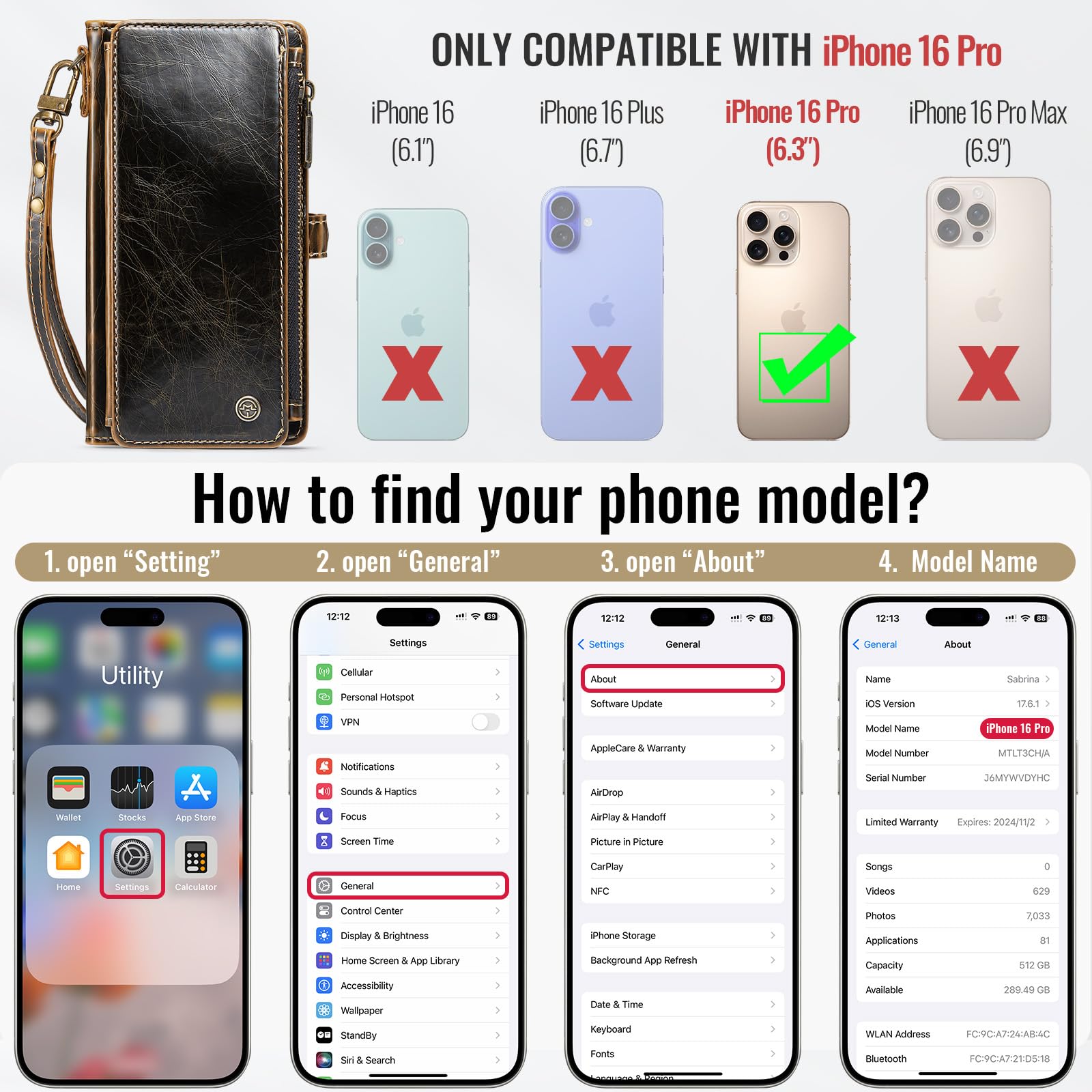 Foto 3 pulgar | Funda Wallet Defcase Compatible Con Iphone 16 Pro Coffee - Venta Internacional.