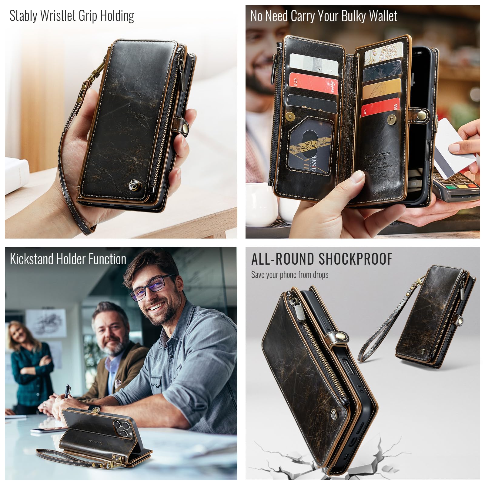 Foto 5 pulgar | Funda Wallet Defcase Compatible Con Iphone 16 Pro Coffee - Venta Internacional.