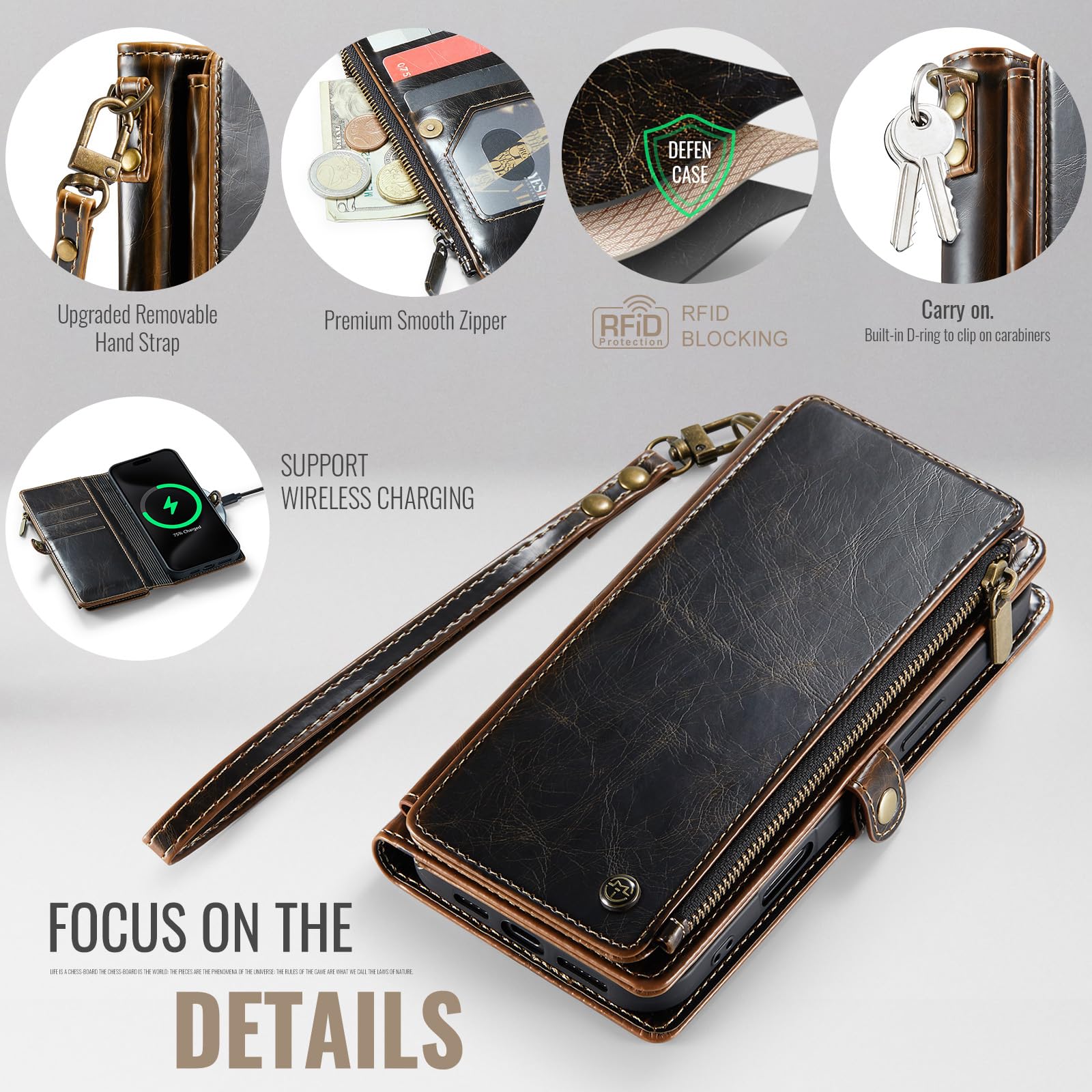 Foto 6 pulgar | Funda Wallet Defcase Compatible Con Iphone 16 Pro Coffee - Venta Internacional.