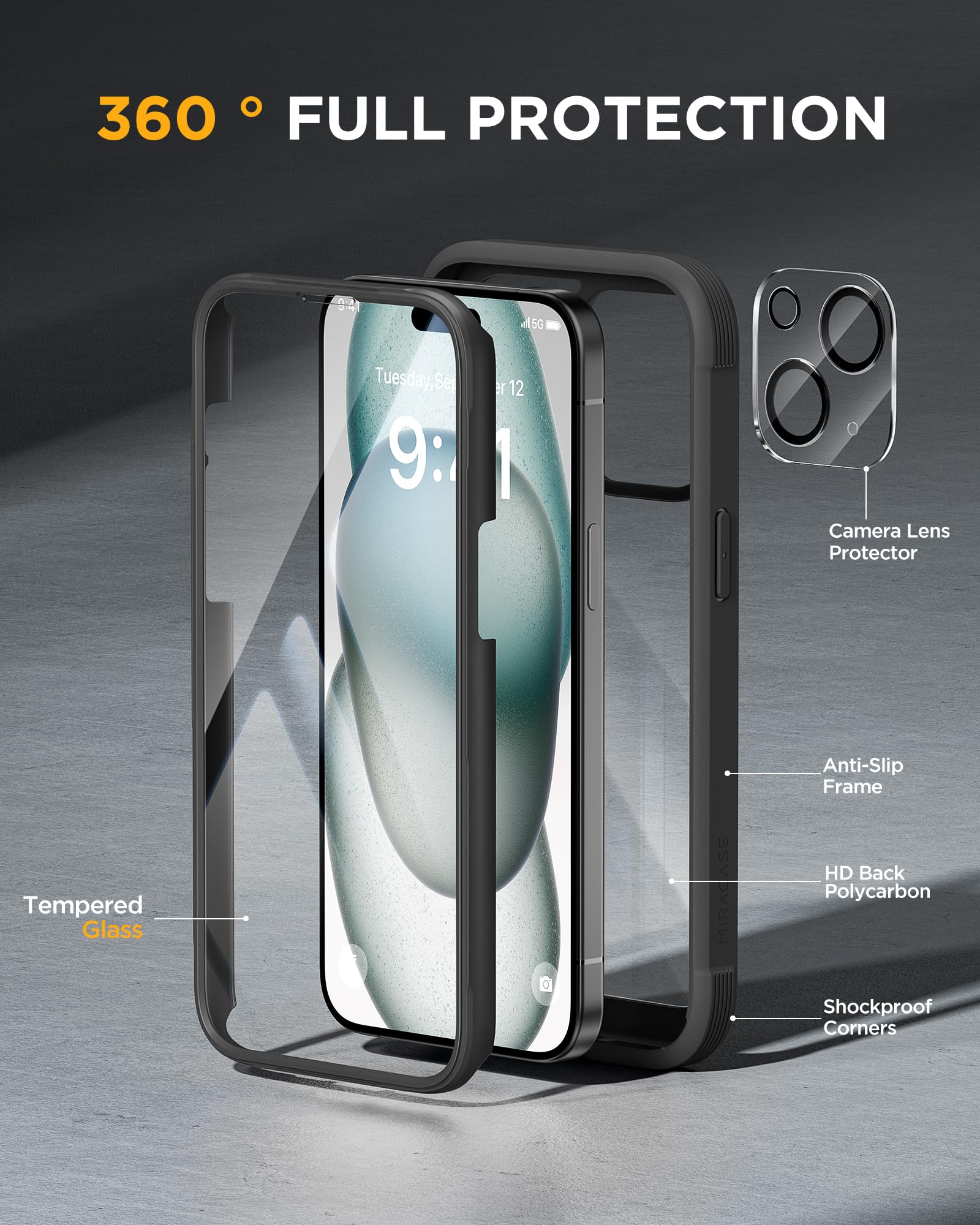 Foto 5 pulgar | Funda De Teléfono Miracase Glass Series Para Iphone 15 Plus De 6.7 Pulgadas, Negra - Venta Internacional.