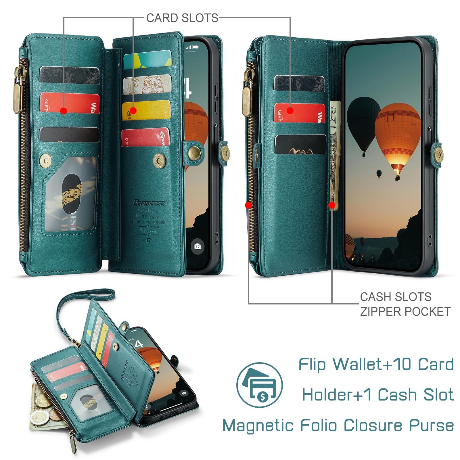 Foto 3 pulgar | Funda Wallet Defcase Compatible Con Galaxy A15 5g, Azul Y Verde - Venta Internacional.