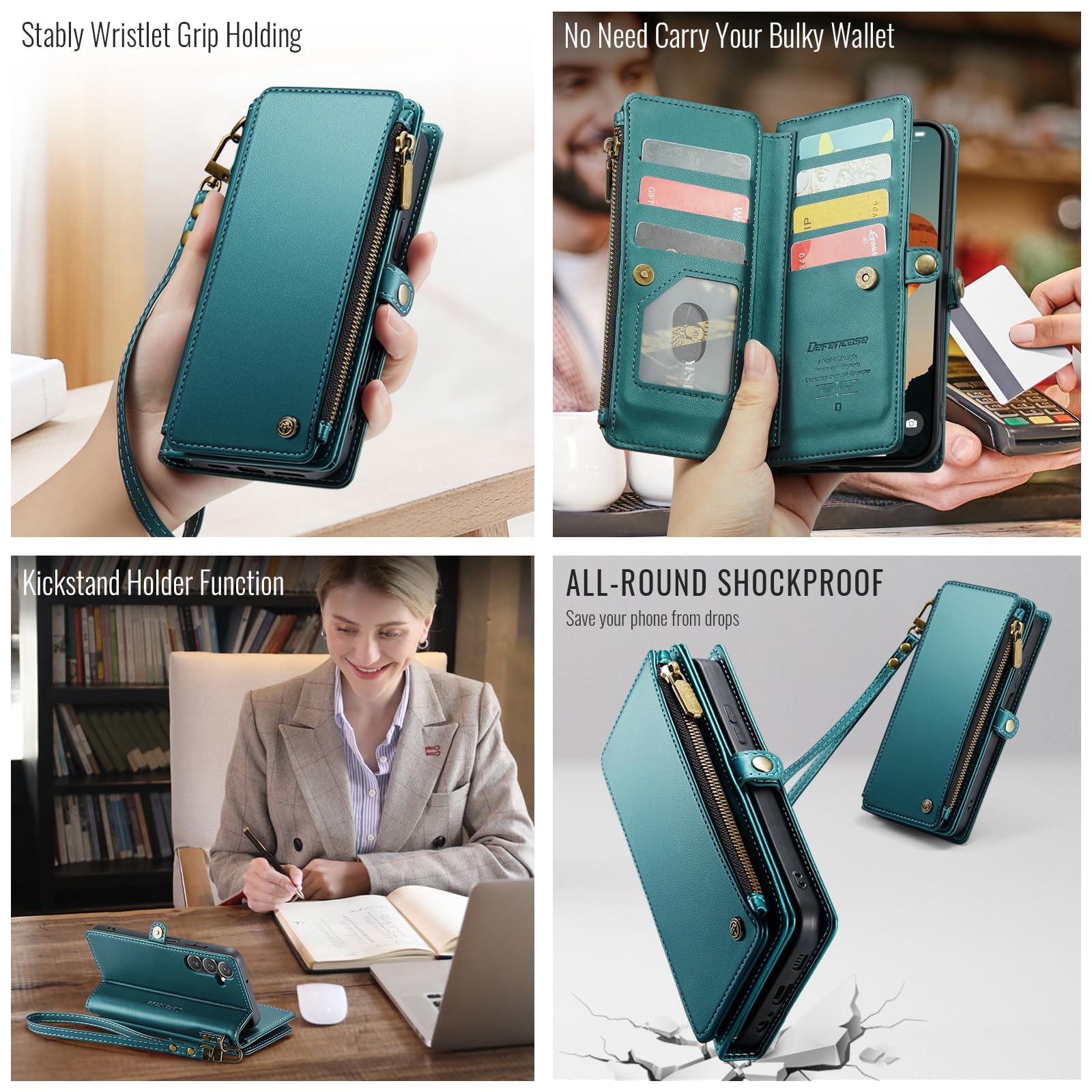 Foto 4 pulgar | Funda Wallet Defcase Compatible Con Galaxy A15 5g, Azul Y Verde - Venta Internacional.