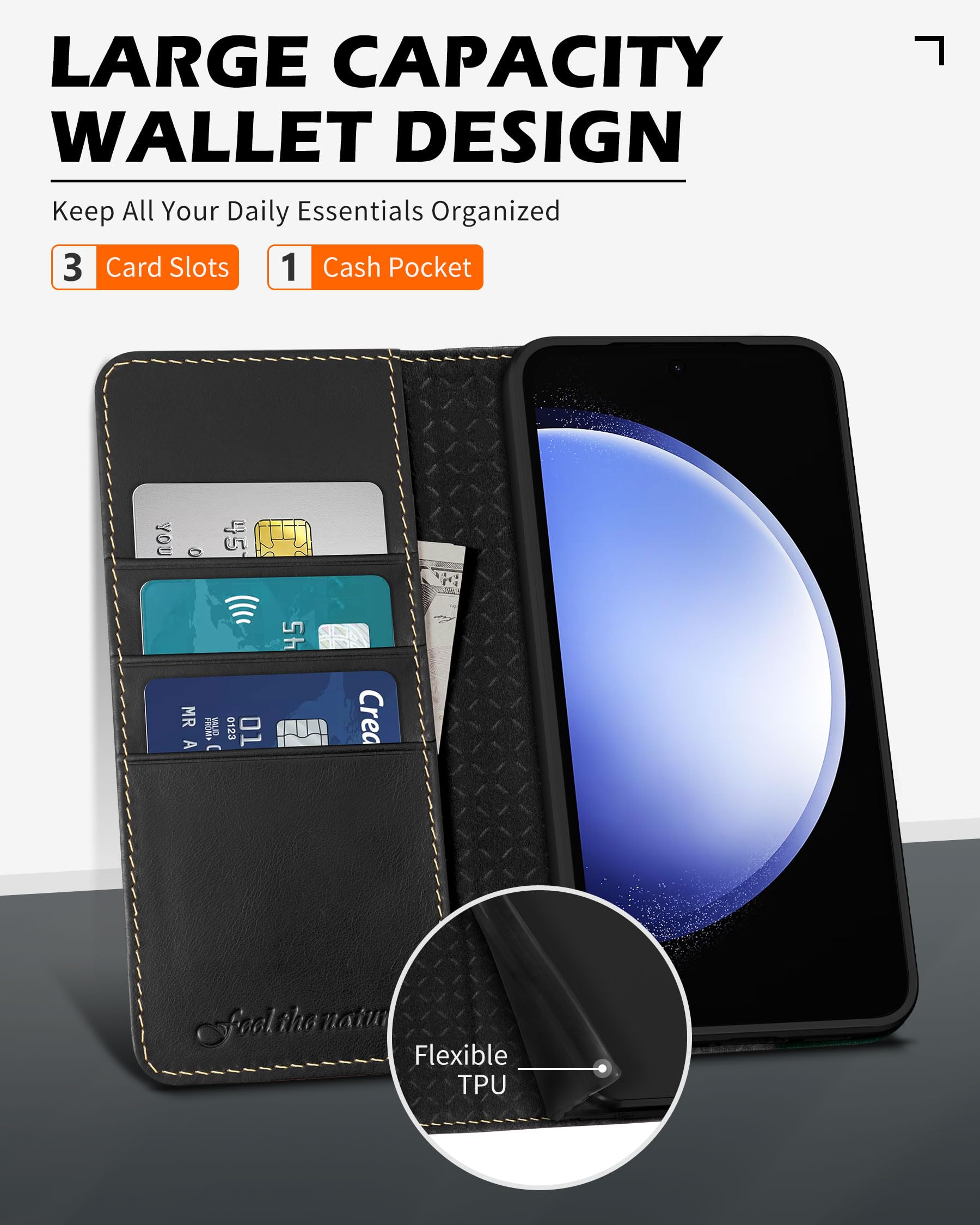 Foto 5 pulgar | Funda Shieldon Para Galaxy S24+ Plus 5g De Piel Auténtica, Color Negro - Venta Internacional.