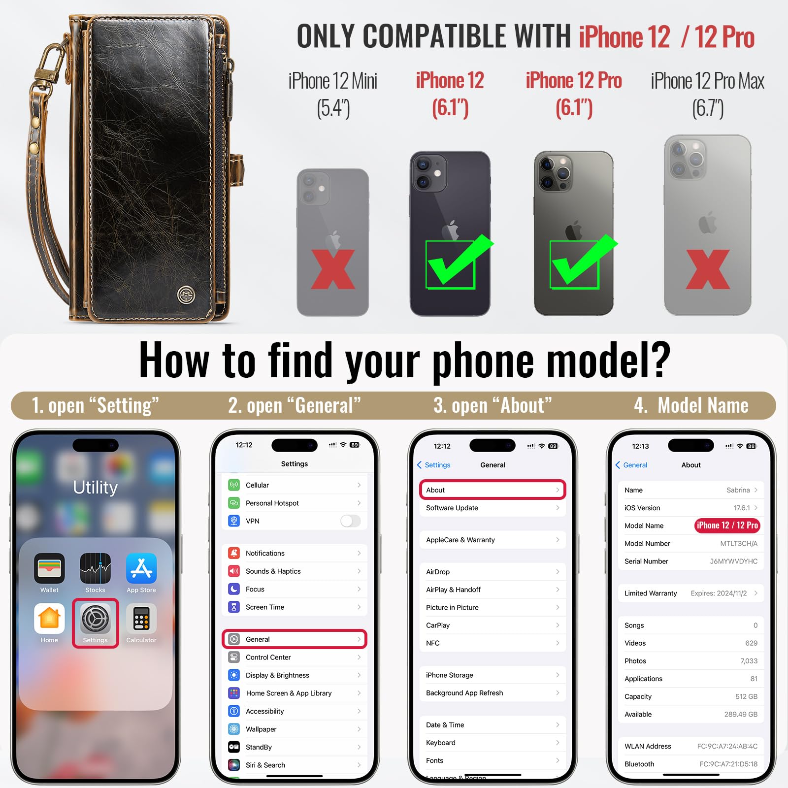 Foto 3 pulgar | Funda Wallet Defencase Compatible Con Iphone 12/pro Coffee - Venta Internacional.