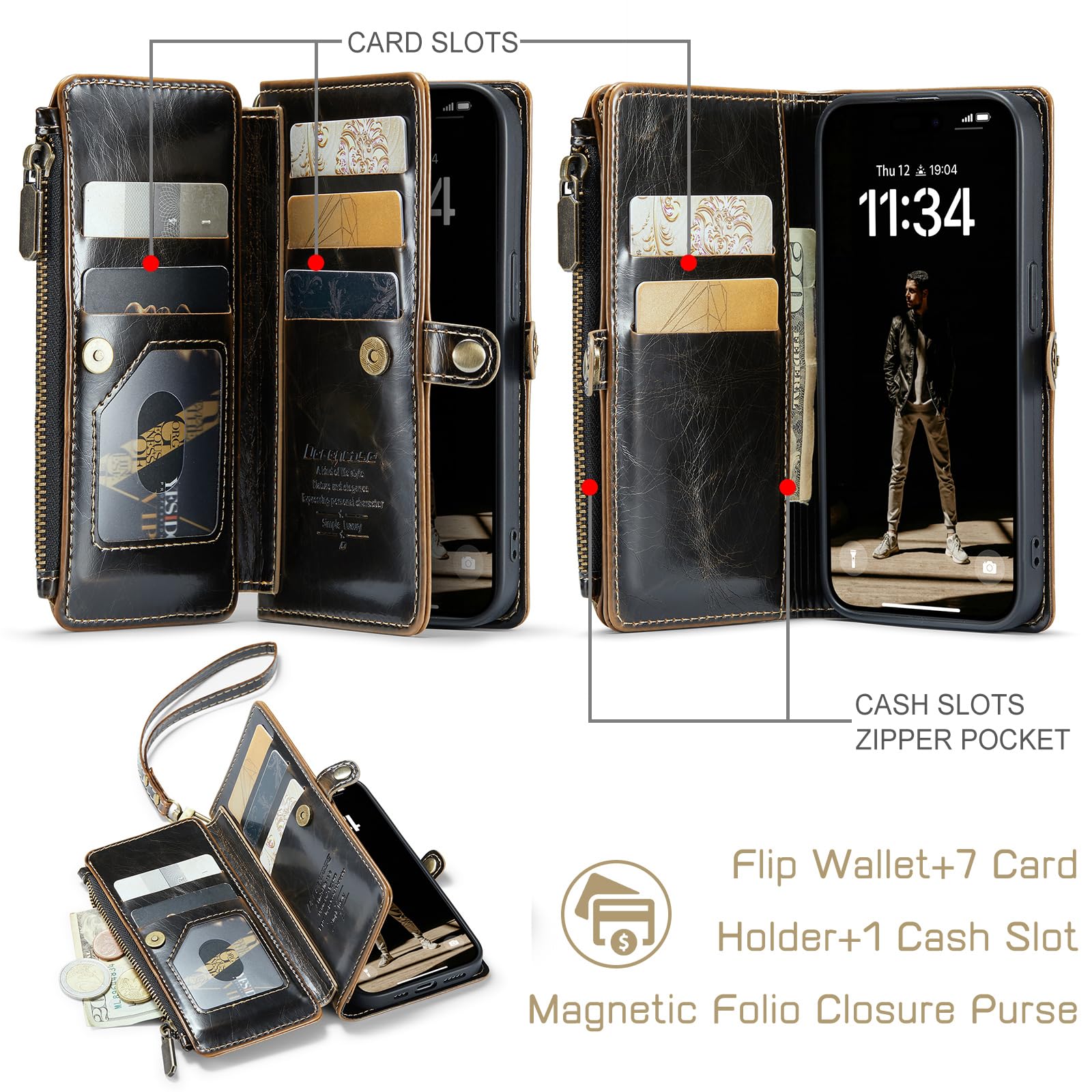 Foto 4 pulgar | Funda Wallet Defencase Compatible Con Iphone 12/pro Coffee - Venta Internacional.