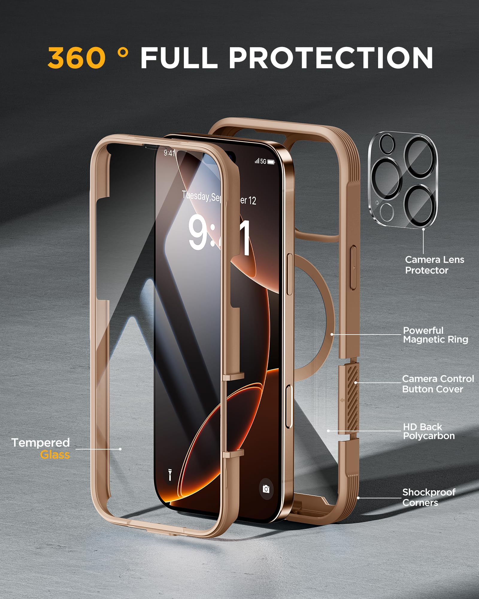 Foto 3 pulgar | Funda Magnética Miracase Para Iphone 16 Pro Con Pantalla Dorada - Venta Internacional.