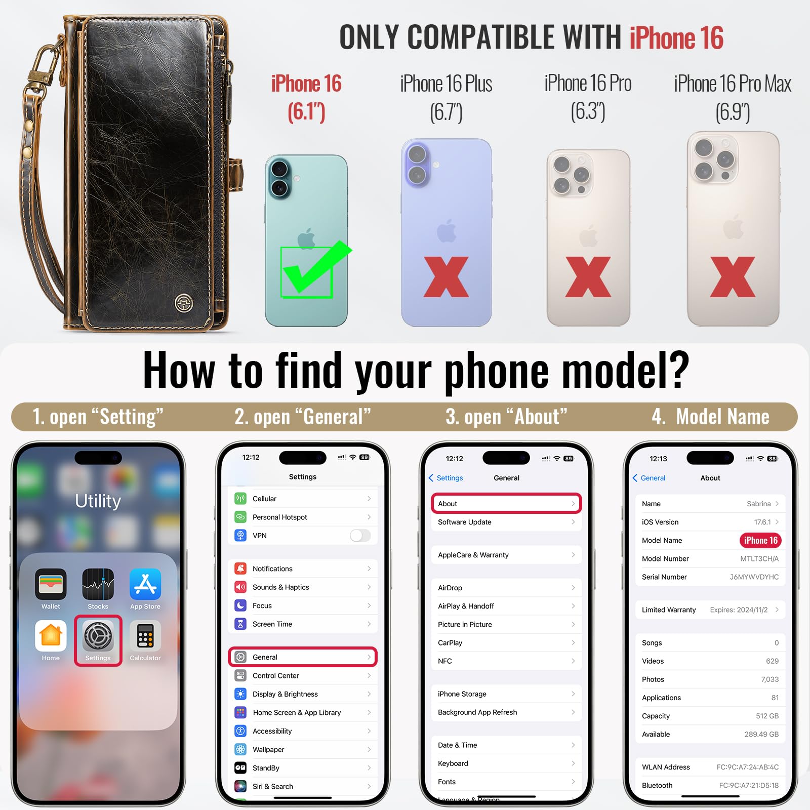 Foto 2 | Funda De Teléfono Wallet Defcase Compatible Con Iphone 16 Coffee - Venta Internacional.